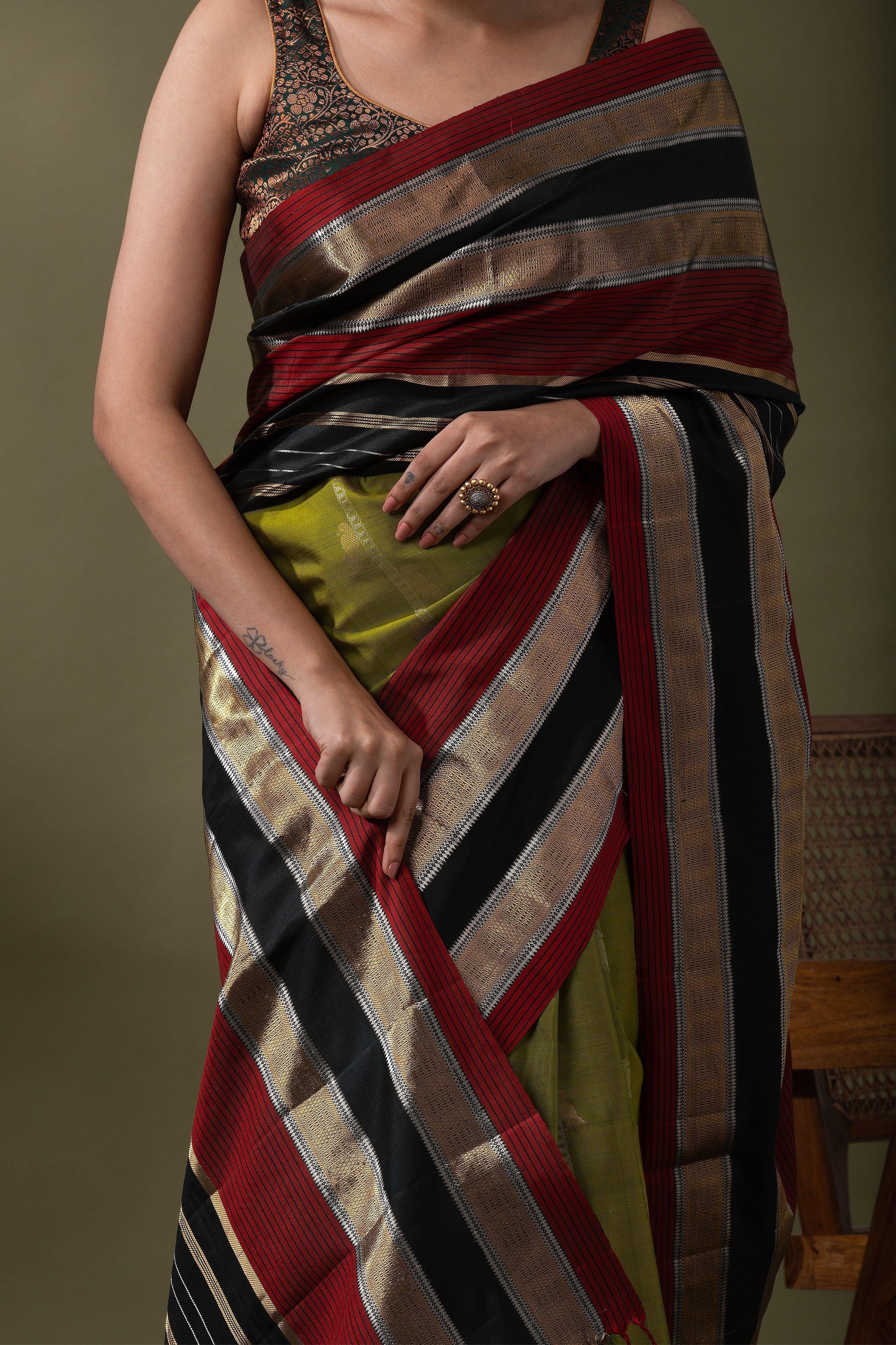 Green Soft Silk Saree - Mokshaa