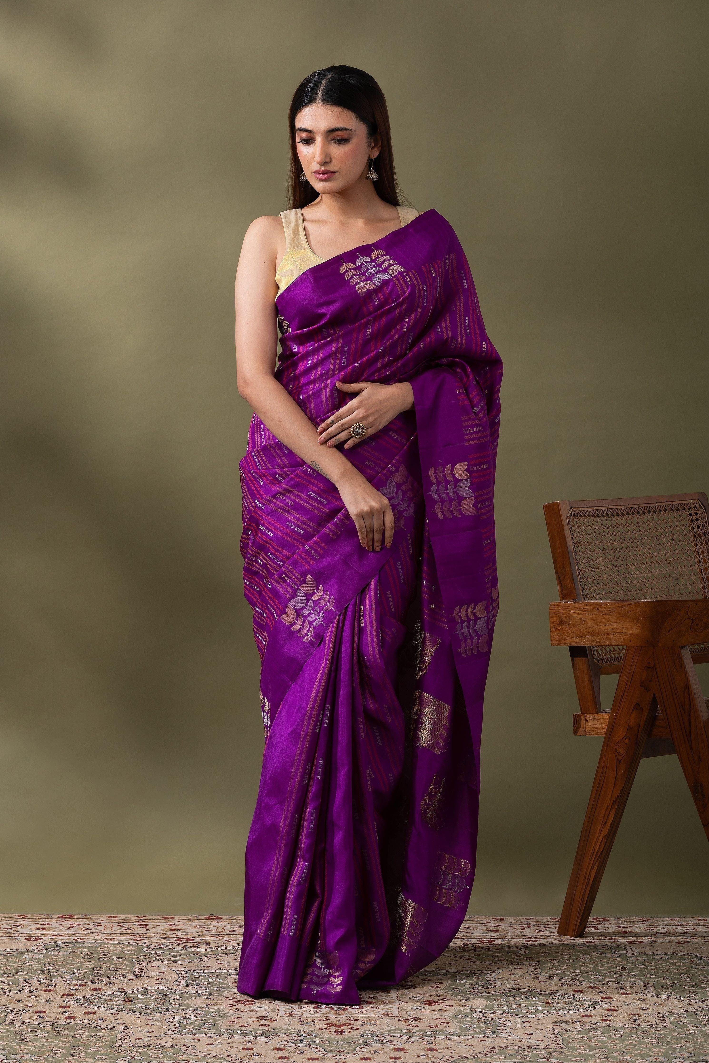 Regal Purple Soft Silk Saree - Mokshaa
