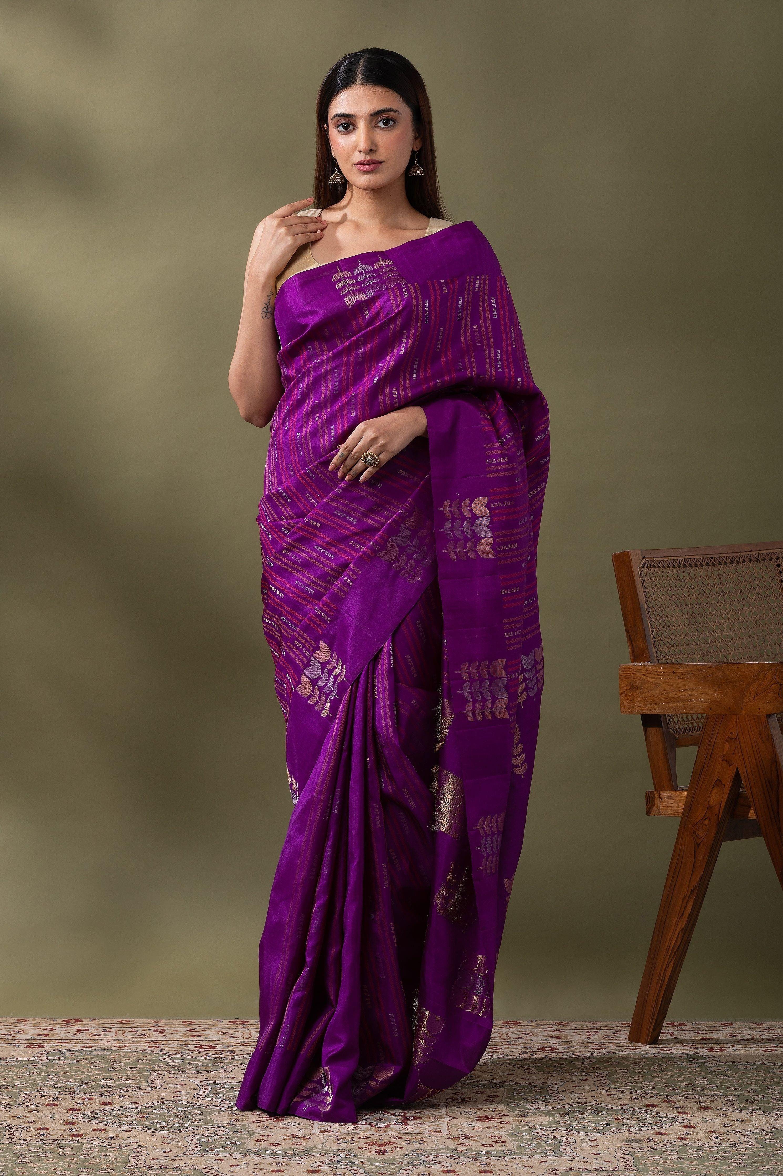 Regal Purple Soft Silk Saree - Mokshaa