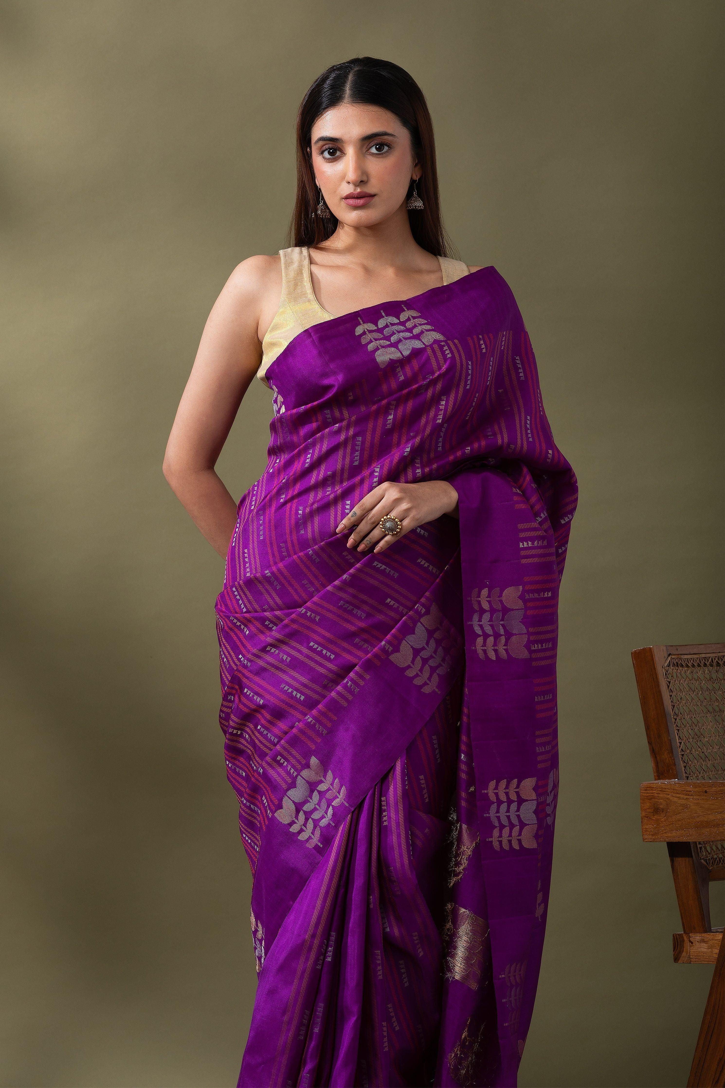 Regal Purple Soft Silk Saree - Mokshaa