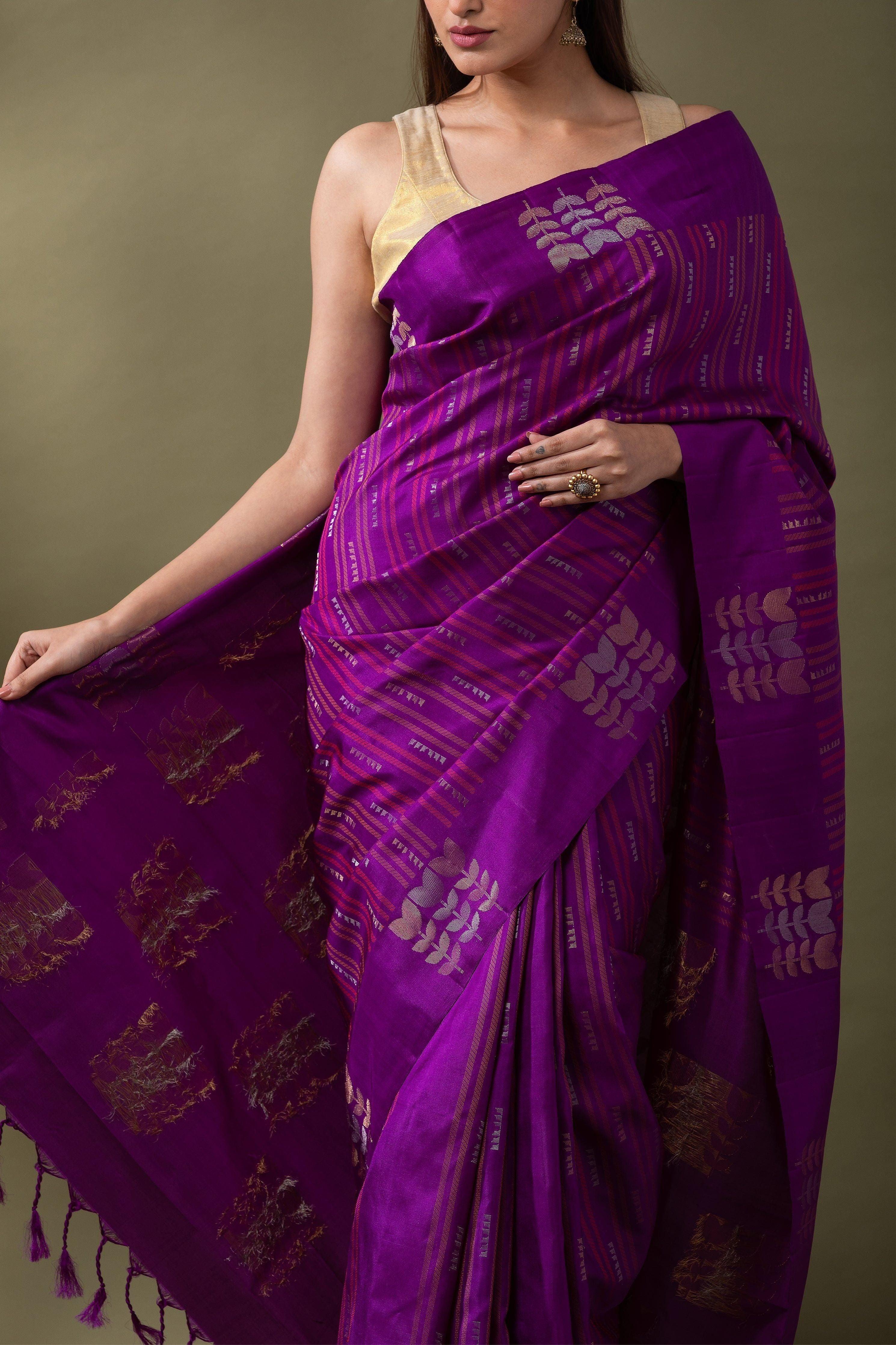 Regal Purple Soft Silk Saree - Mokshaa