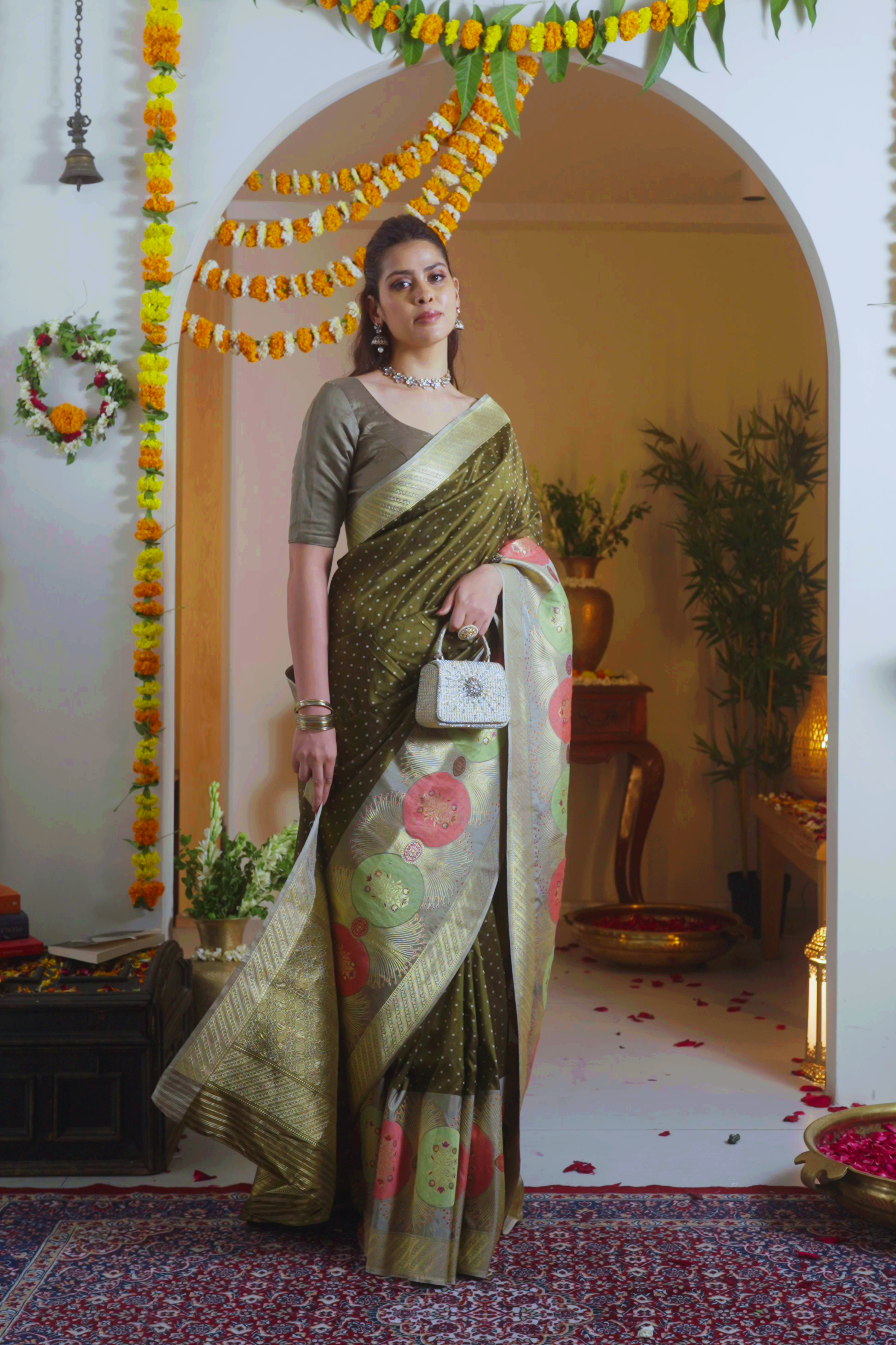 Mehendi Green Banarasi Silk Saree