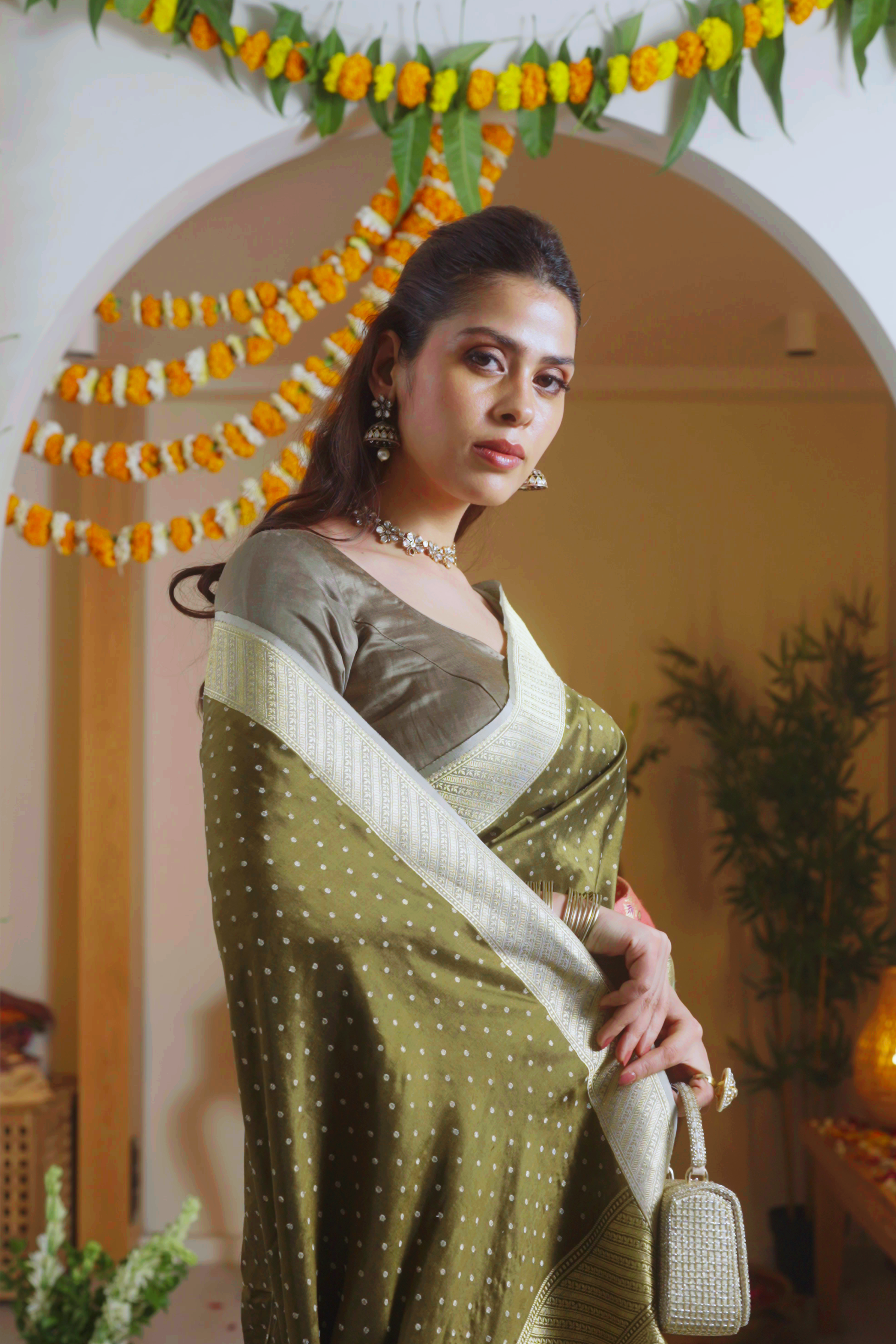 Mehendi Green Banarasi Silk Saree