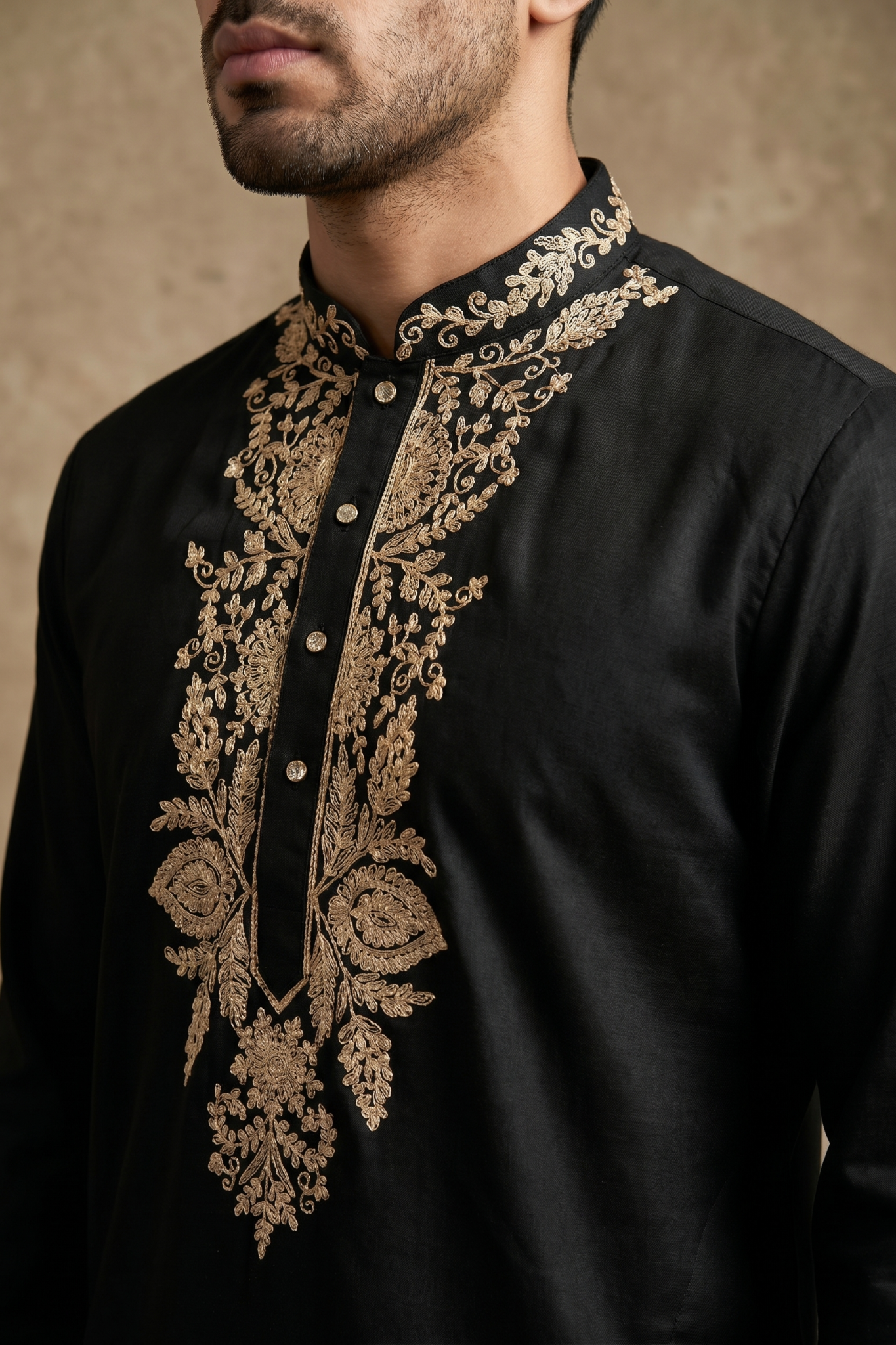Black Nysa Silk Kurta Set with Zari, Cutdana and Sequin Work