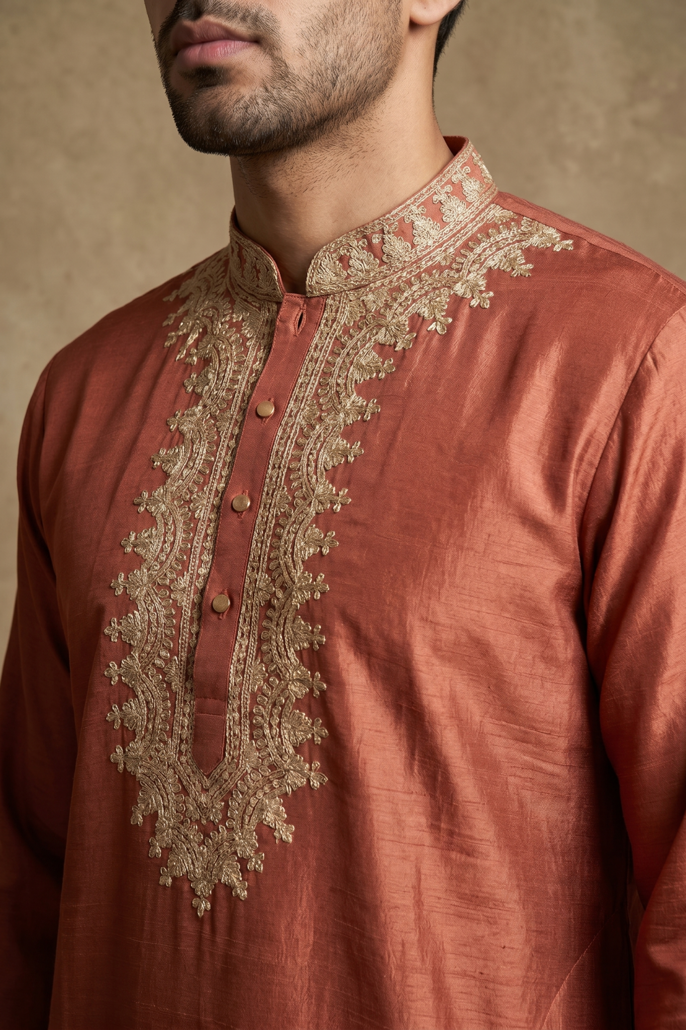 Rust Nysa Silk Kurta Set with Zari Work