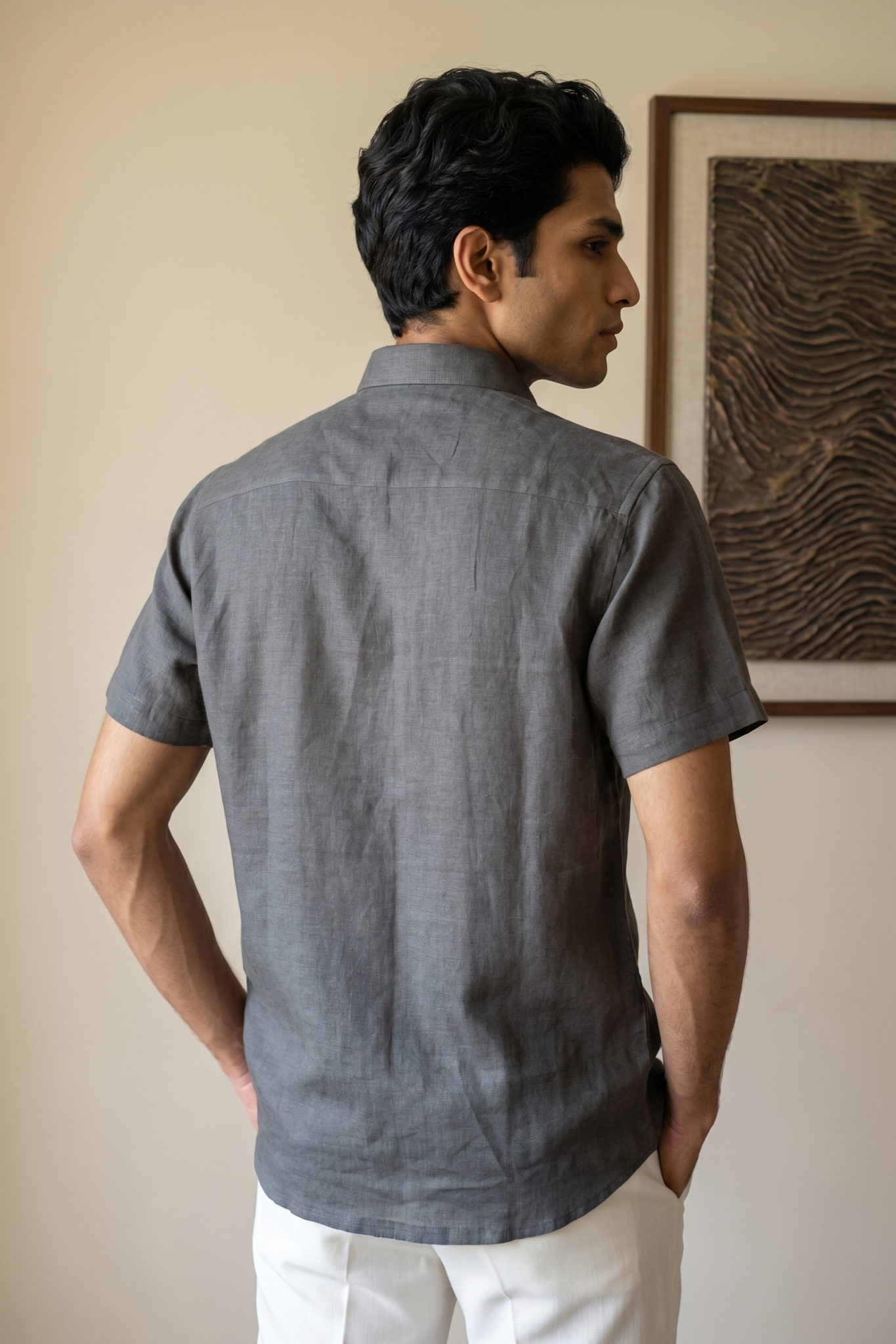 Grey Linen Shirt with Thread Work