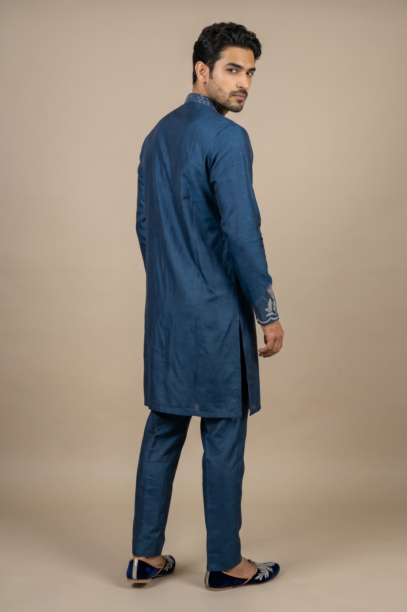 Teal Blue Nysa Silk Kurta Set with Kutdana and Sequin Work