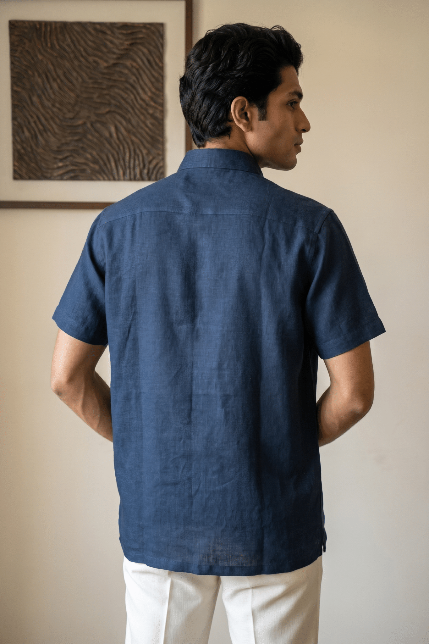 Blue Linen Shirt with Thread Work