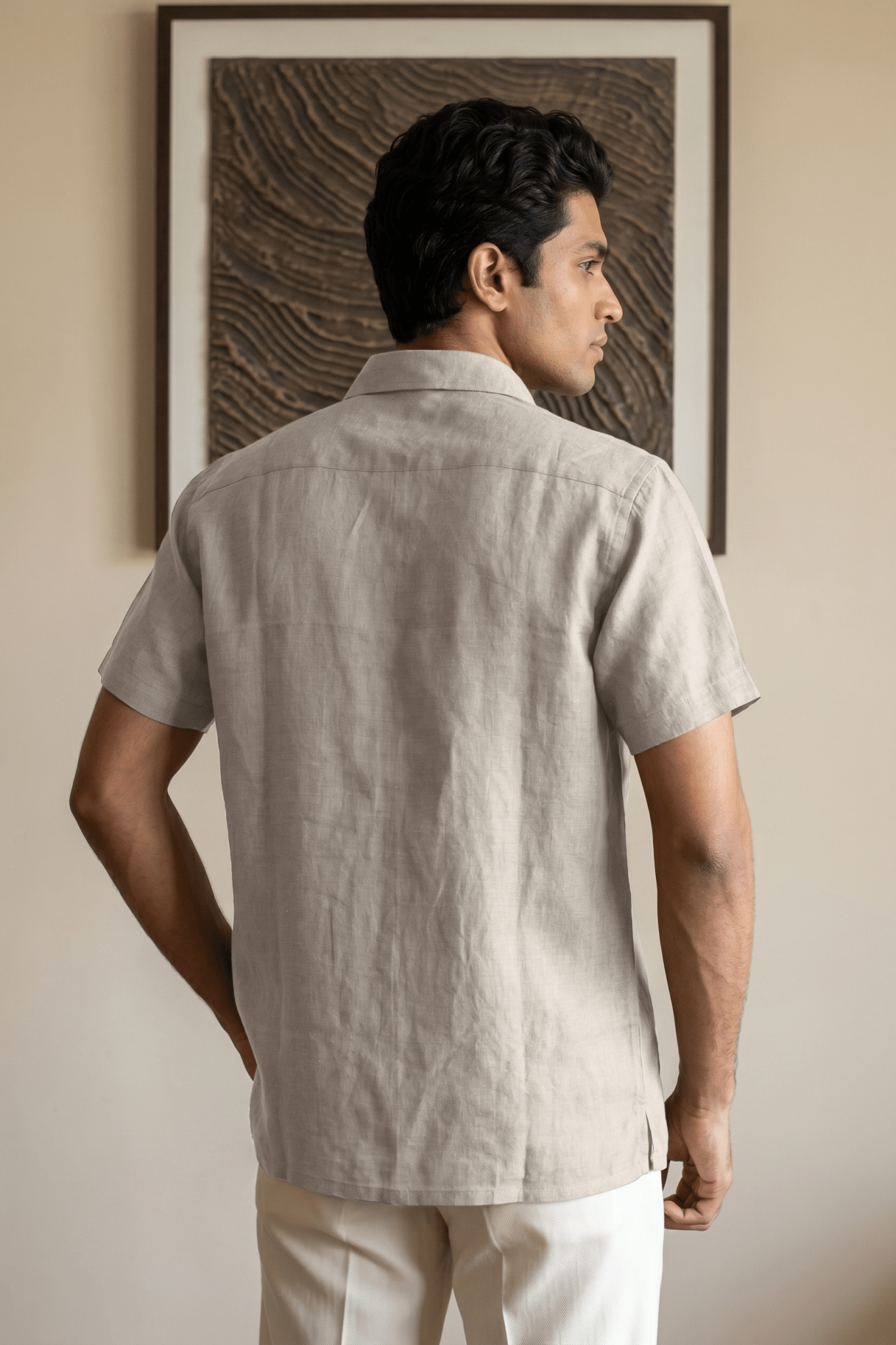 Light Brown Linen Shirt with Thread Work