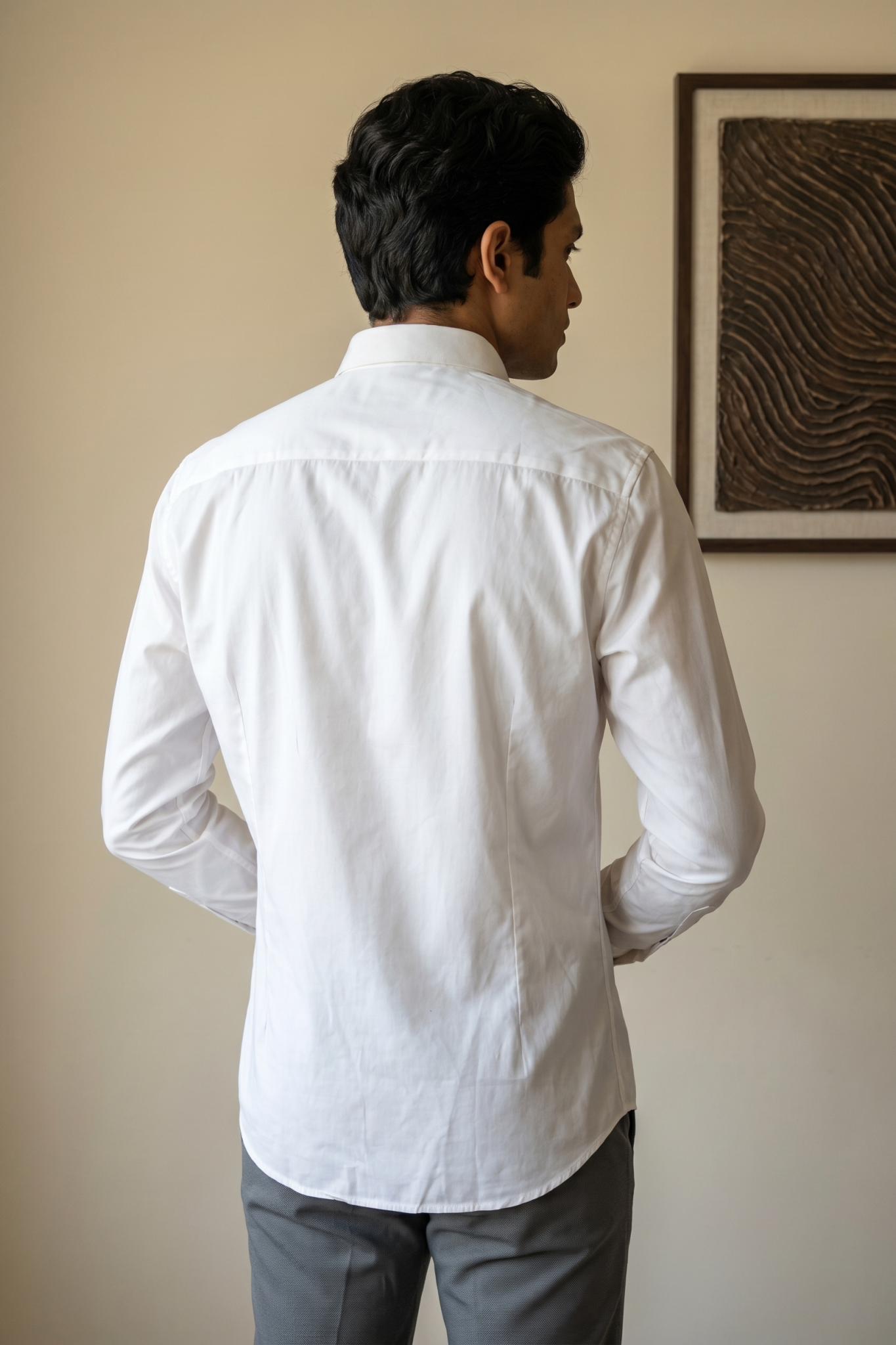 White Cotton Shirt with Lion Print and Pearl Work