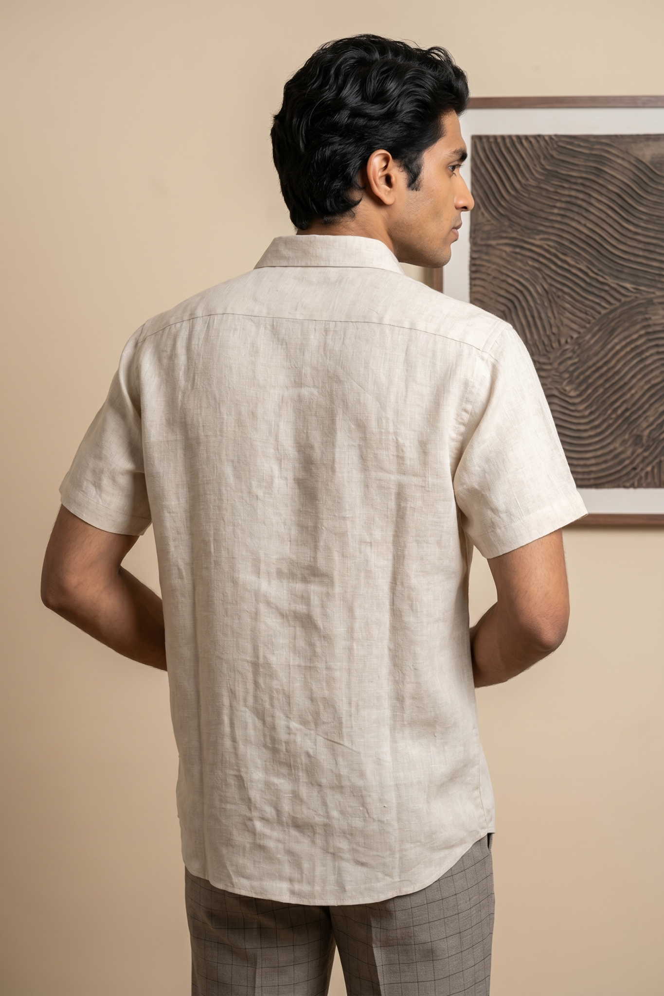 Light Peach Linen Shirt with Thread Work