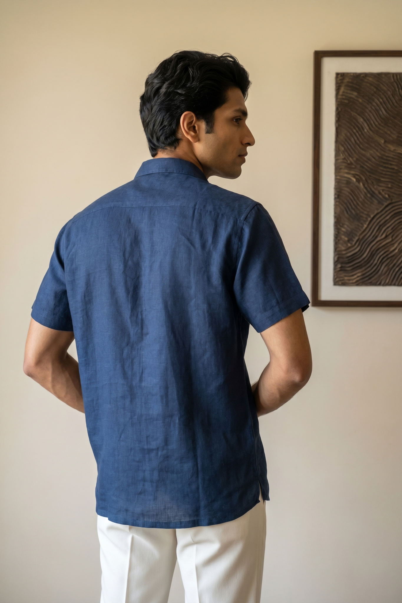 Blue Linen Shirt with Thread Work