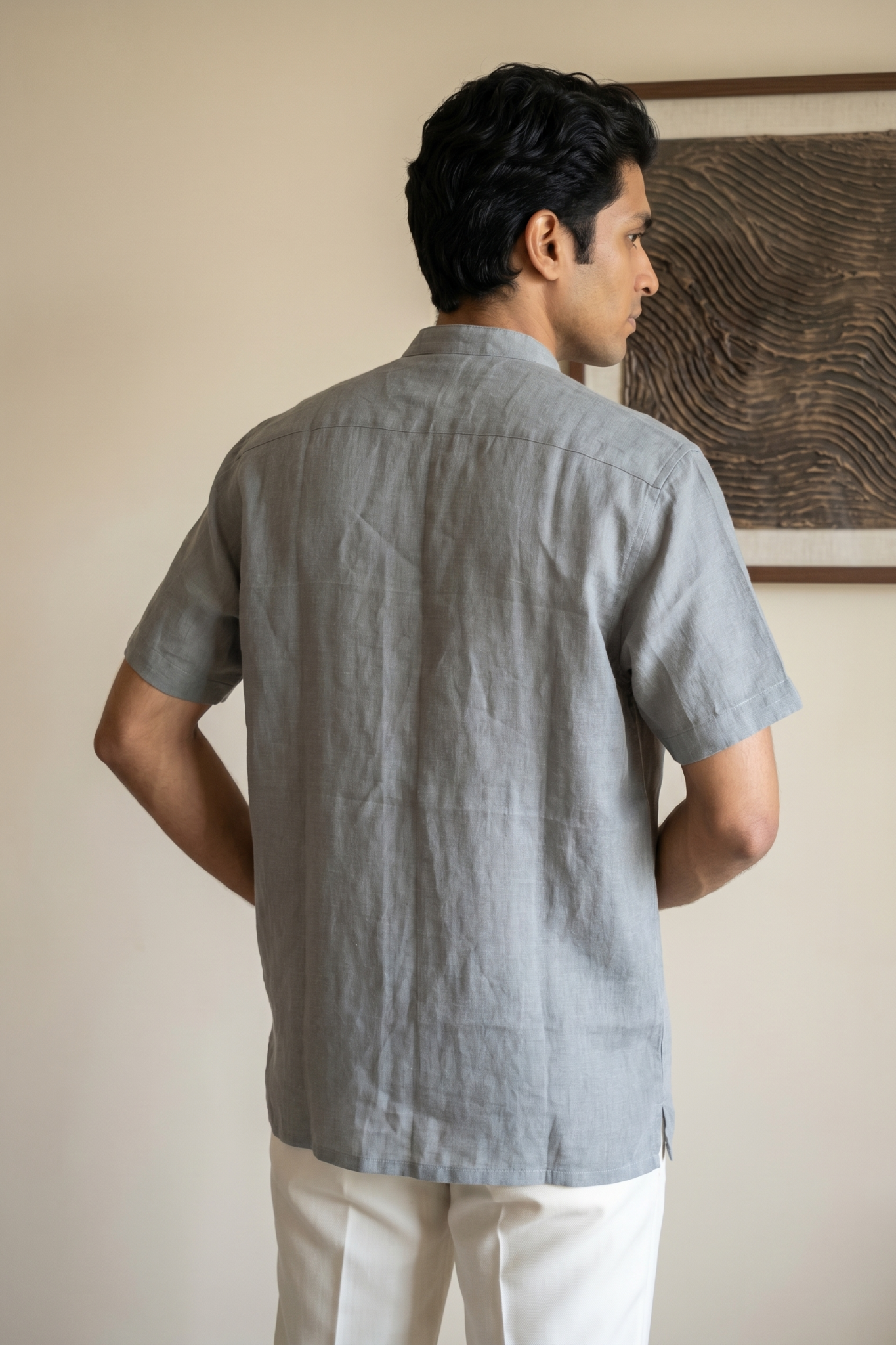 Light Grey Linen Shirt with Thread Work