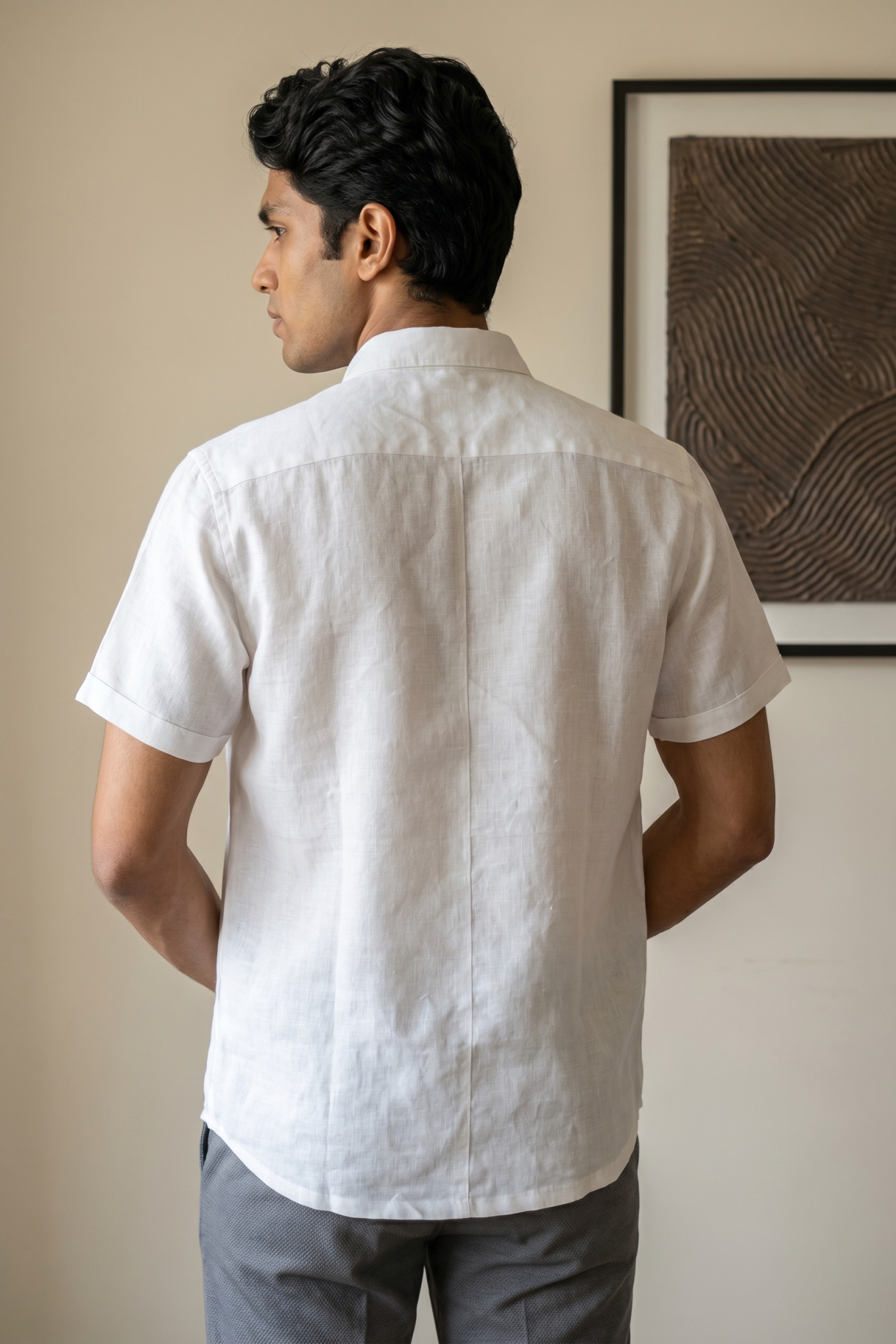 White Linen Shirt with Thread Work