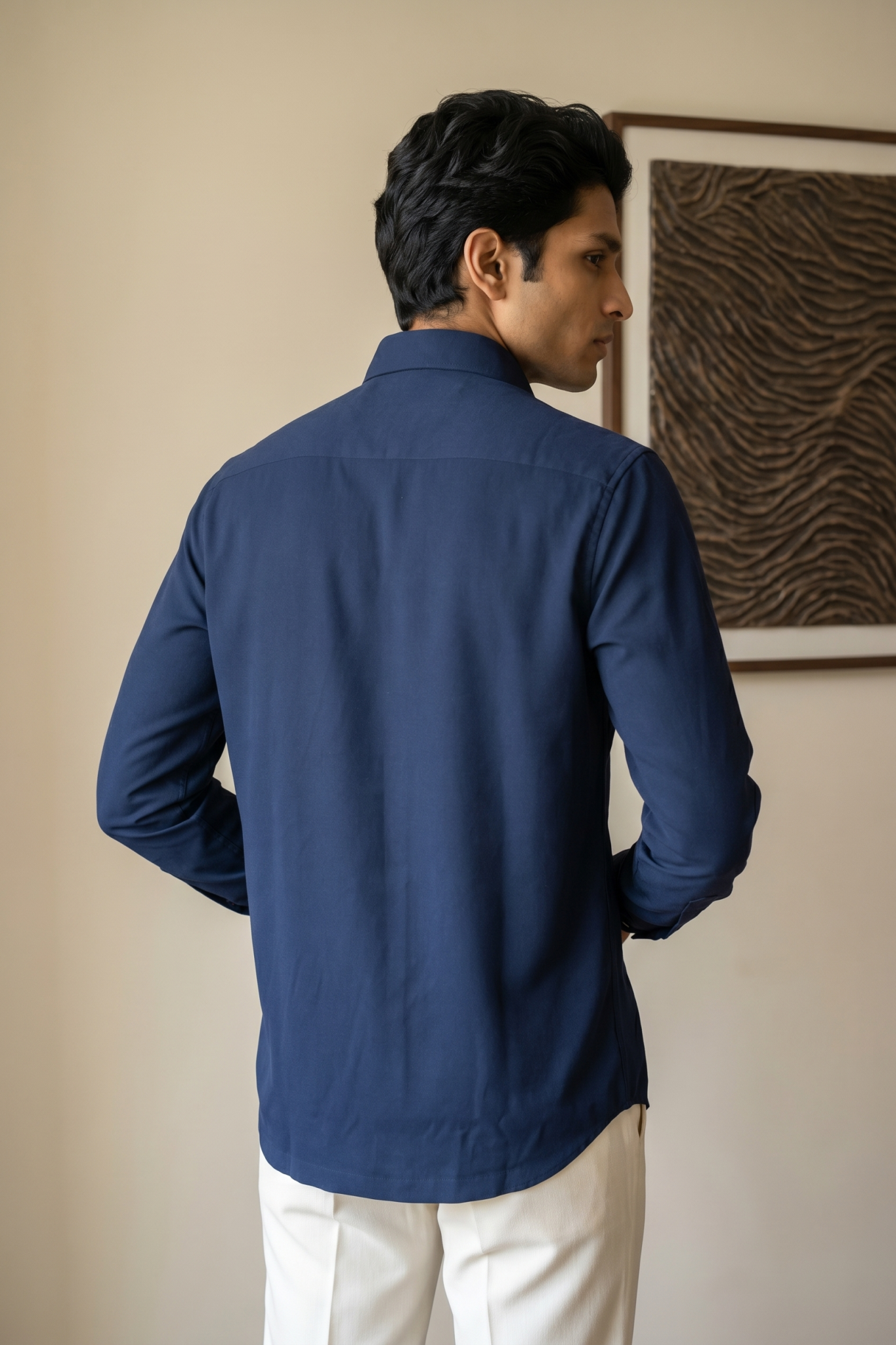 Navy Blue Bom Mario Shirt with Moti Work