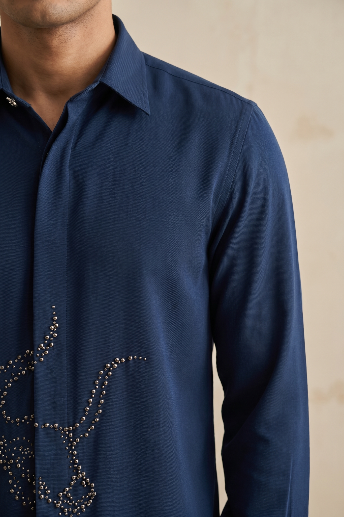 Navy Blue Bom Mario Shirt with Moti Work