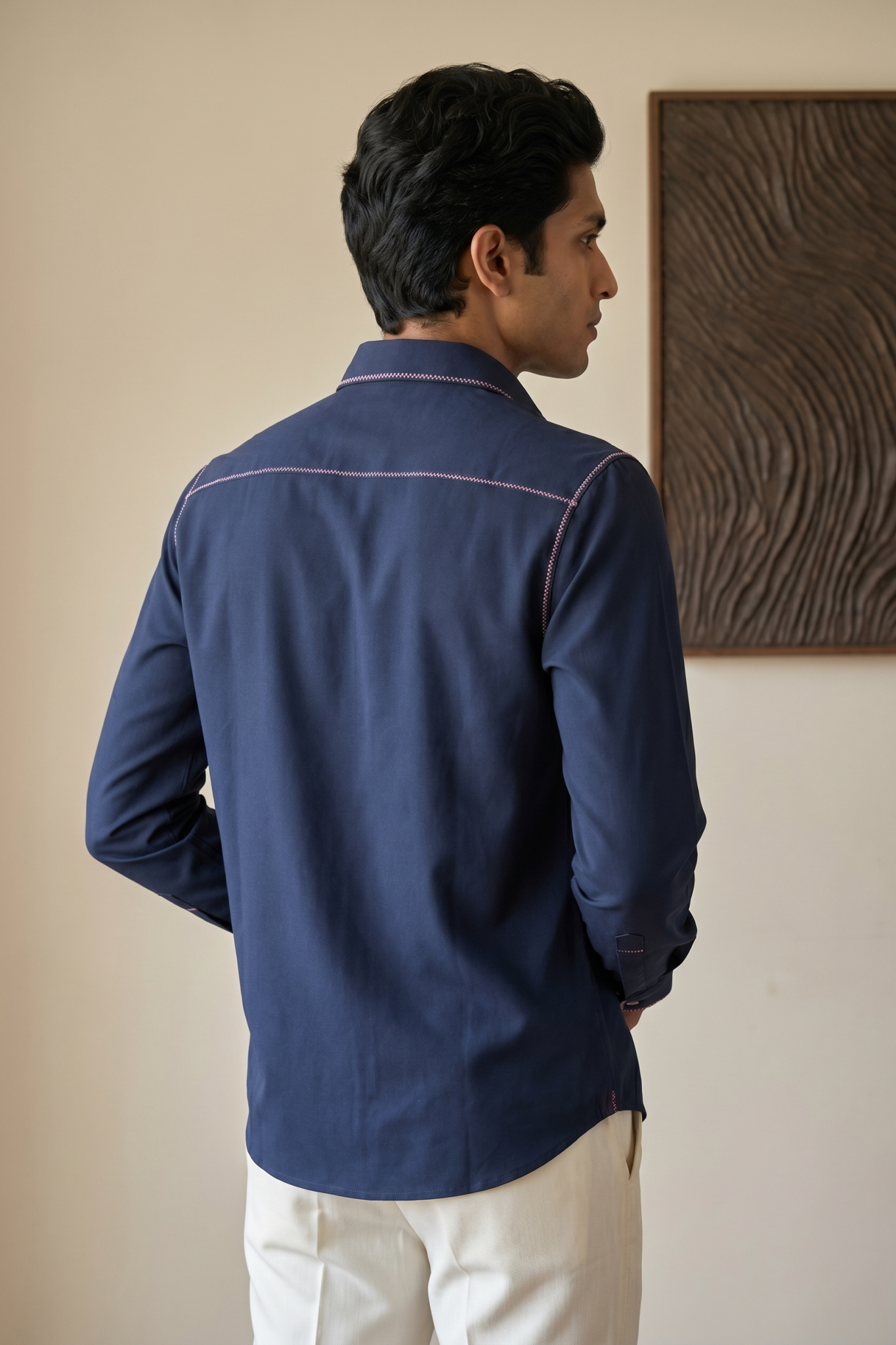 Navy Blue Bom Mario Shirt with Moti, Cutdana, Embroidery & Mirror Work