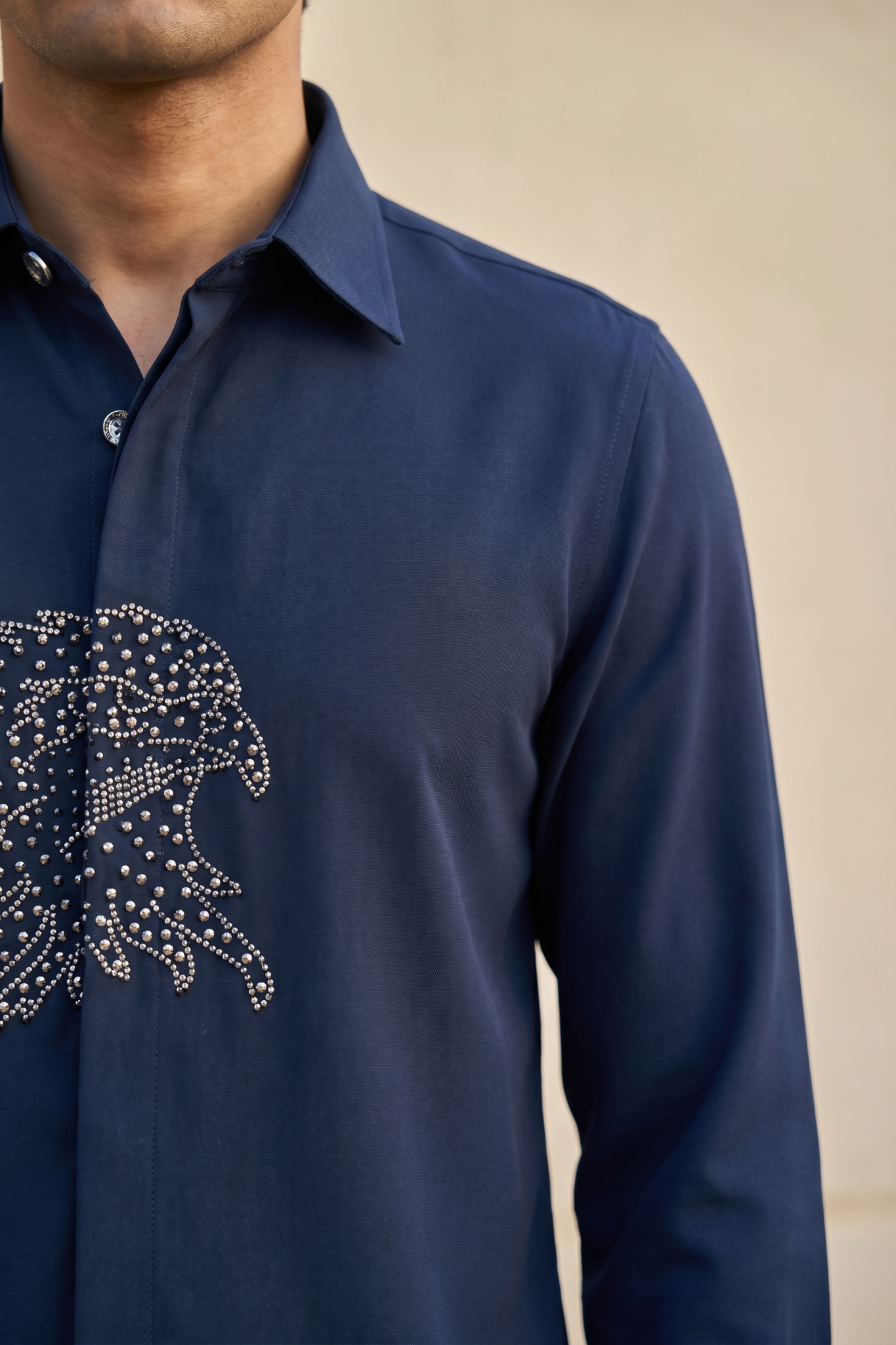 Navy Blue Bom Mario Shirt with Moti Work