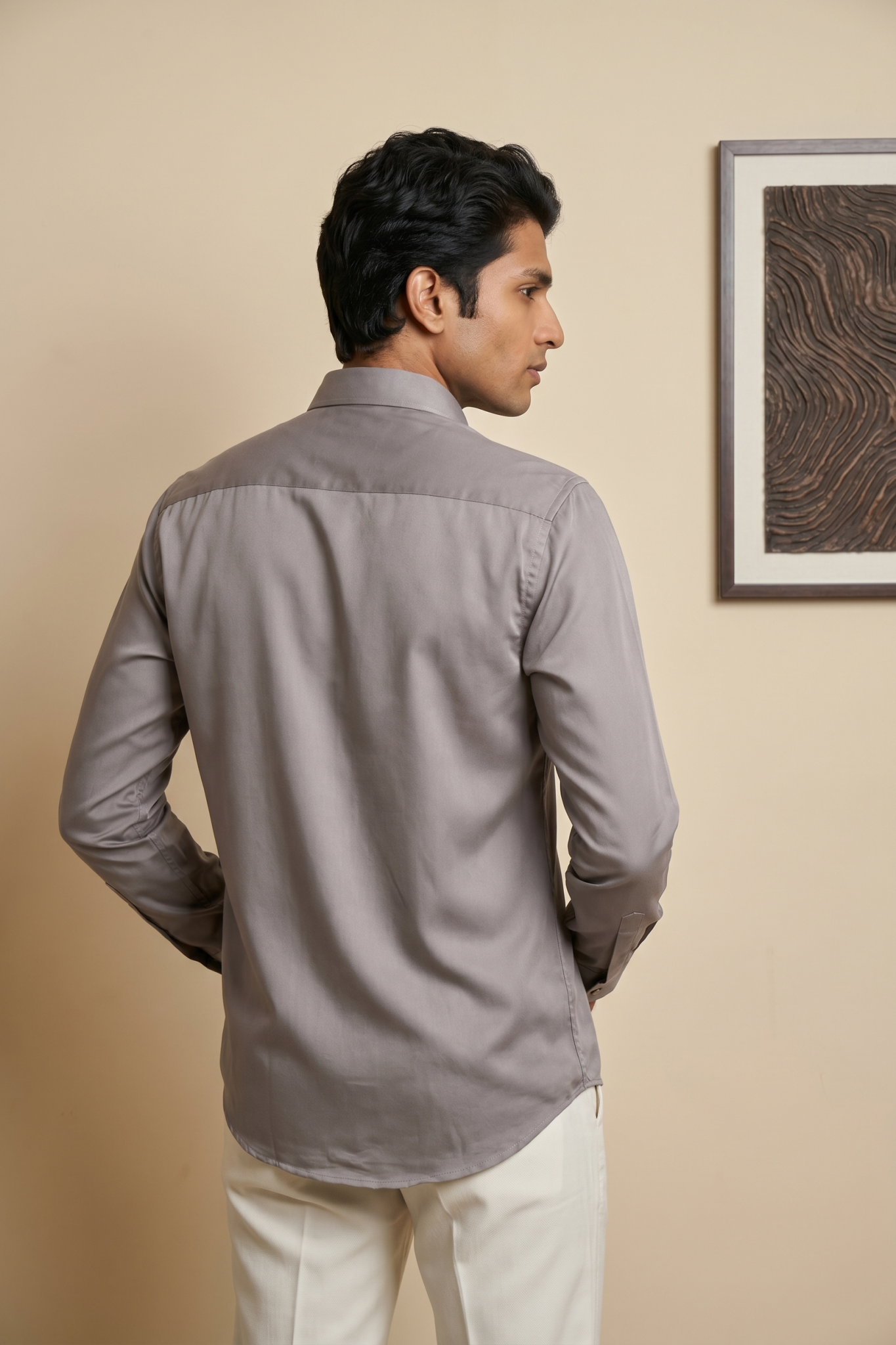 Khaki Bom Mario Shirt with Moti & Thread Embroidery Work
