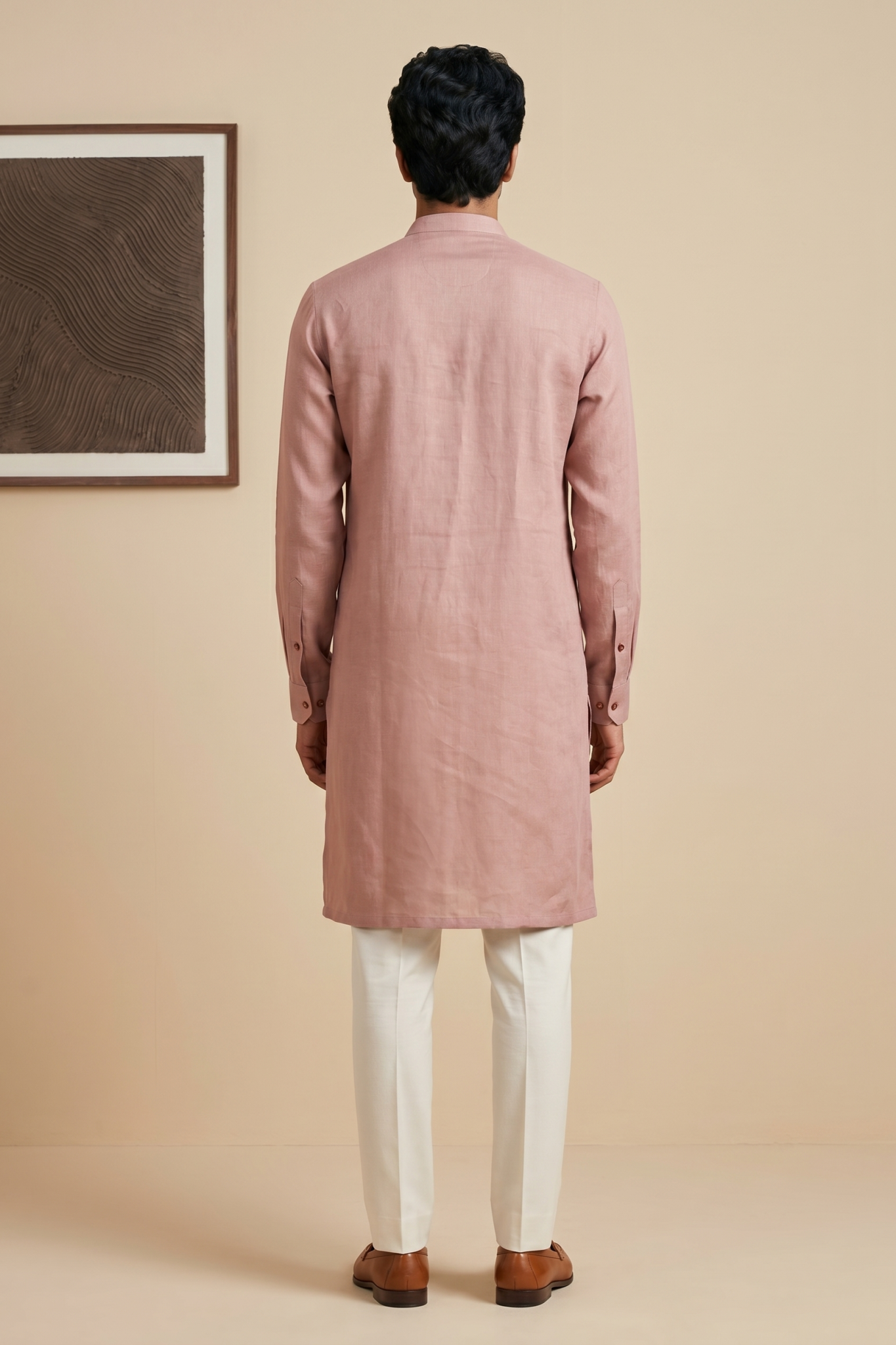 Peach Linen Kurta Set