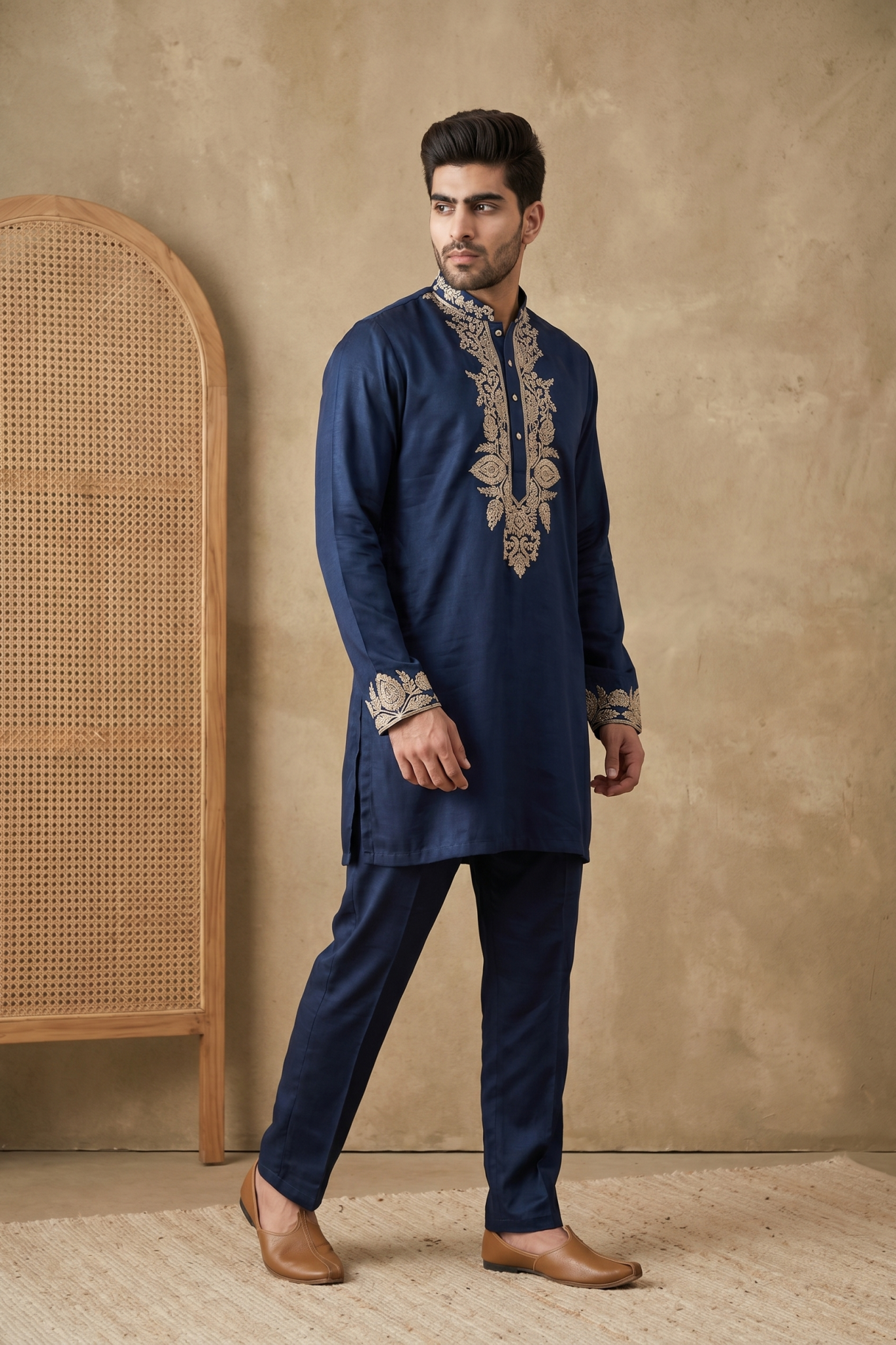 Blue Nysa Silk Kurta Set with Zari, Cutdana and Sequin Work