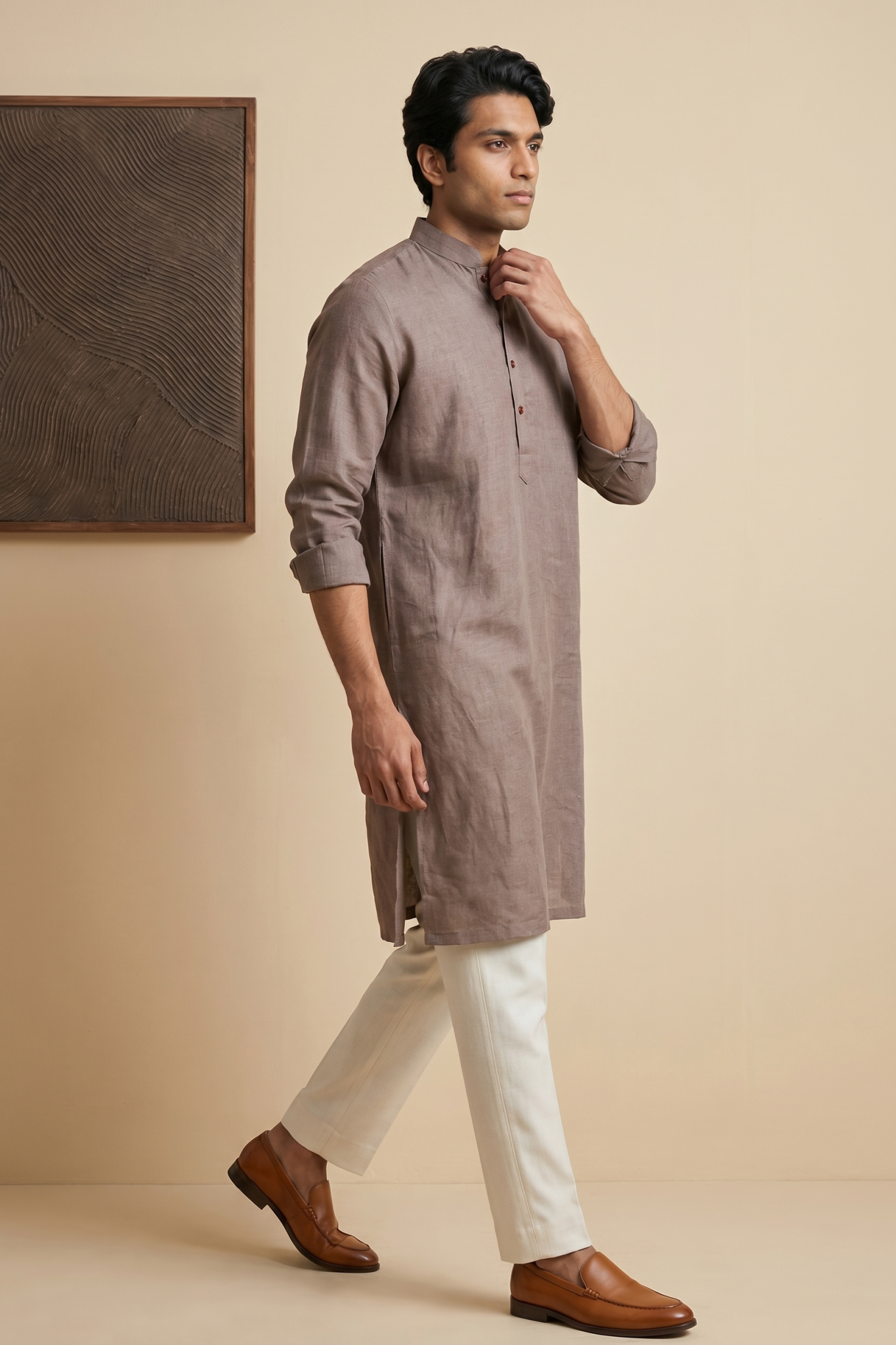 Mauve Pink Linen Kurta