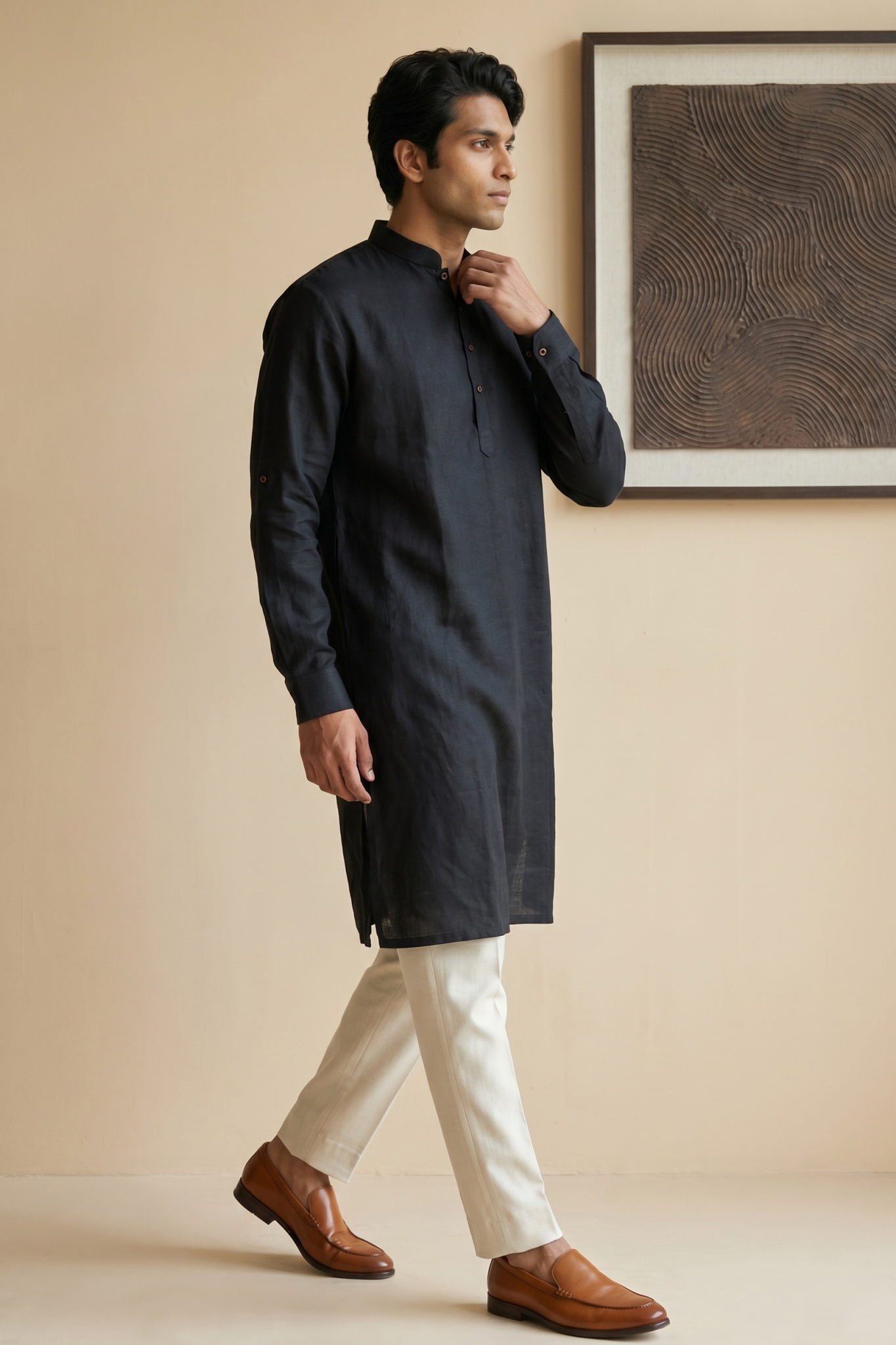 Black Linen Kurta