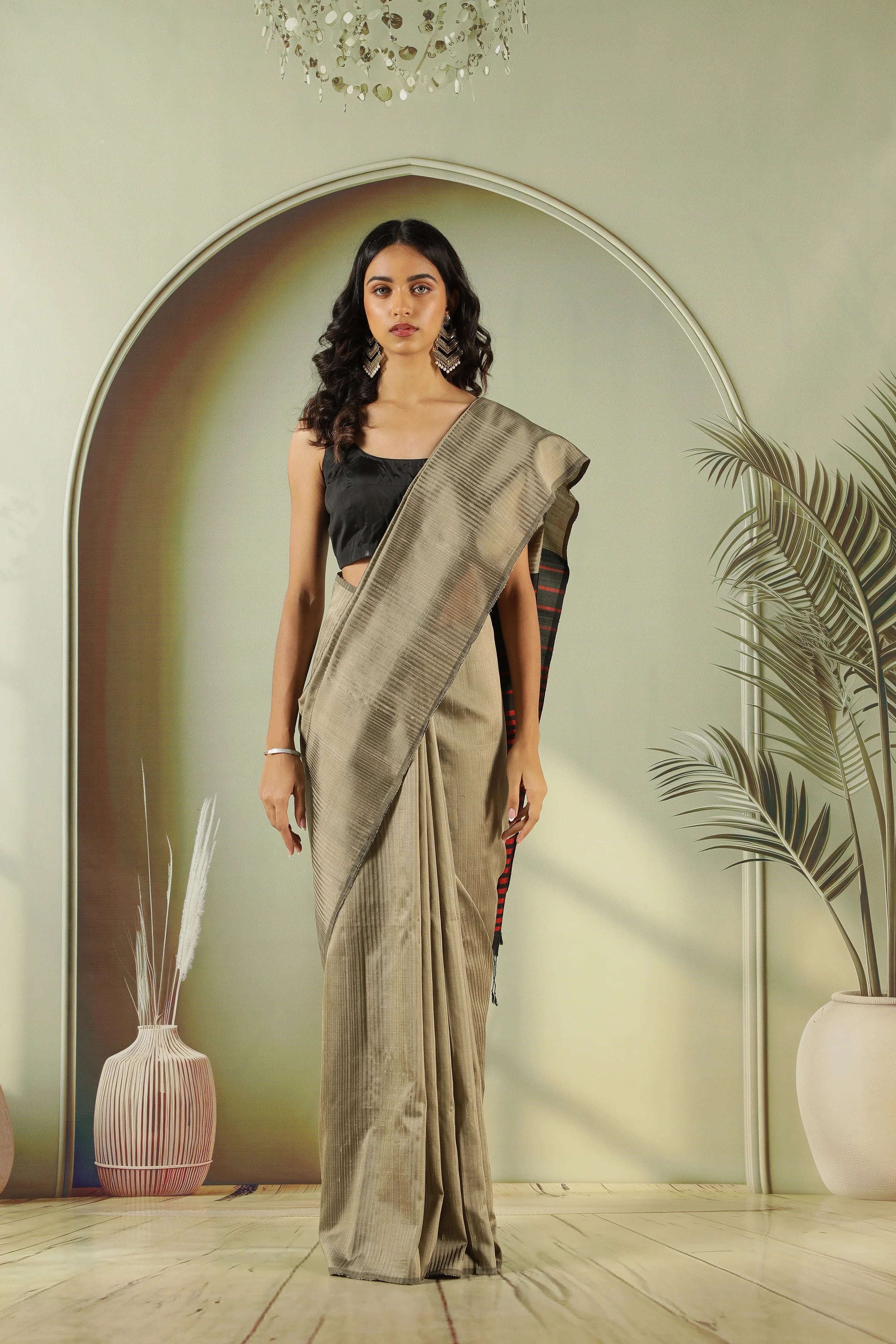 Grey Soft Silk Saree with Contrast Pallu - Mokshaa