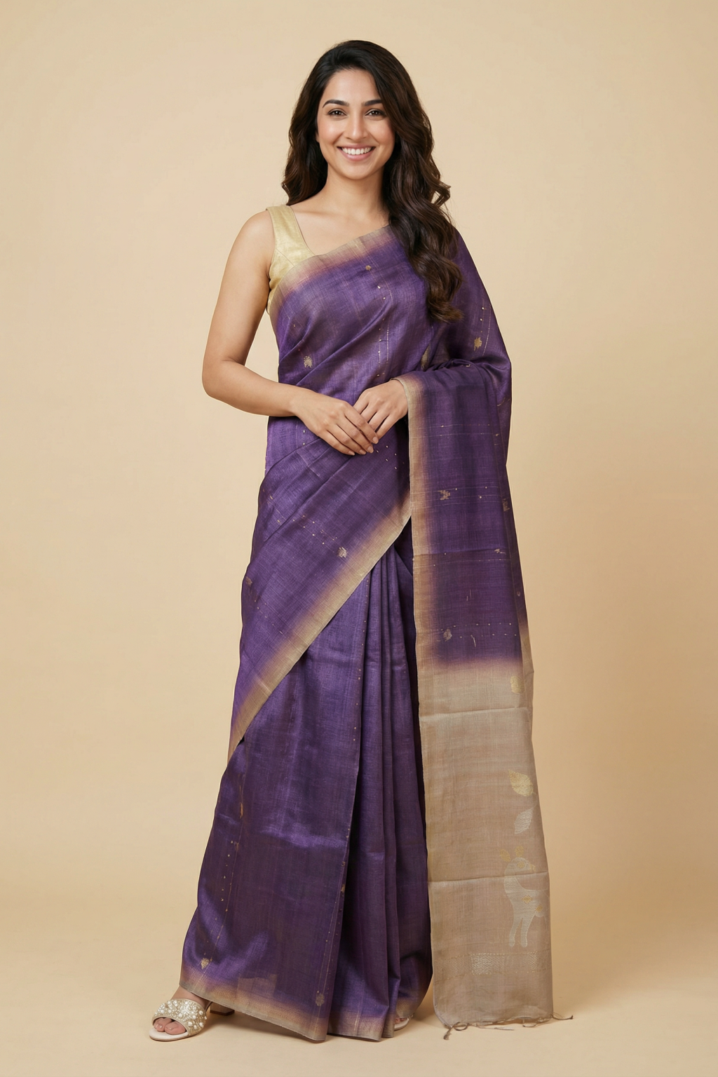 Purple Tussar Silk Saree