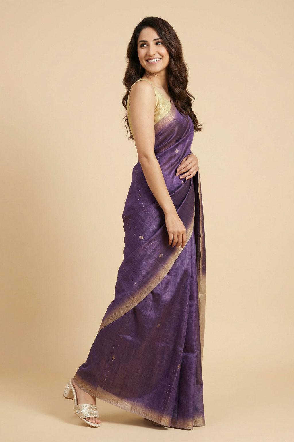 Purple Tussar Silk Saree