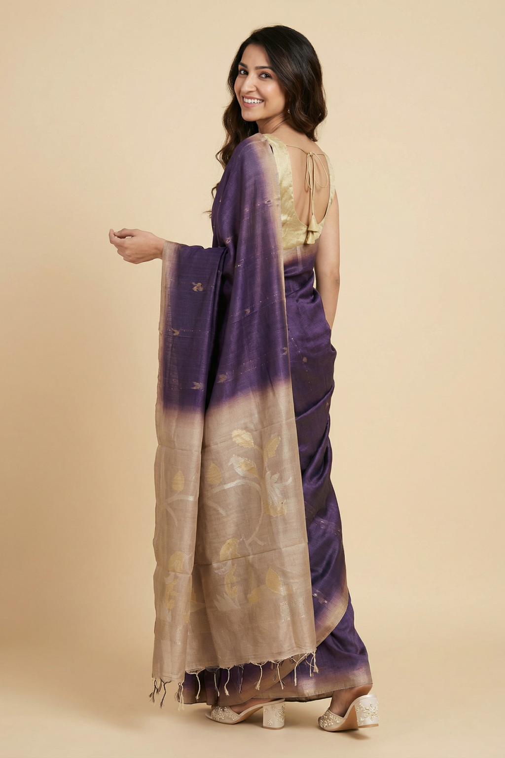 Purple Tussar Silk Saree