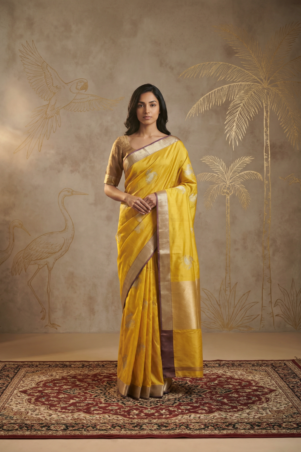 Yellow Banarasi Silk Saree