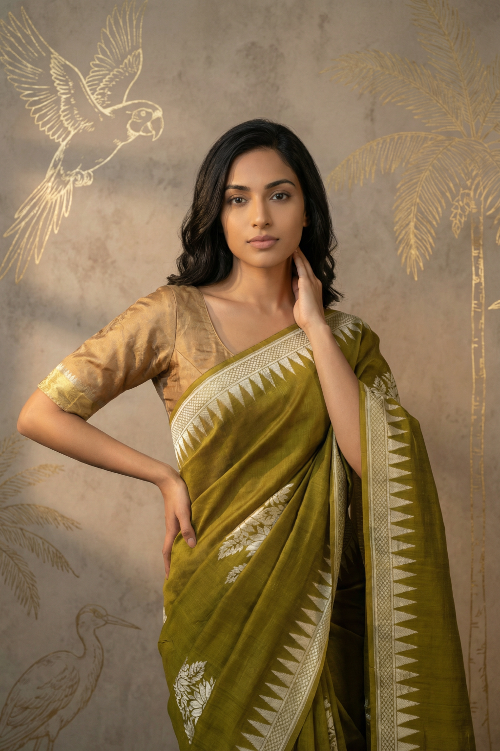 Mehendi Green Tussar Georgette Saree