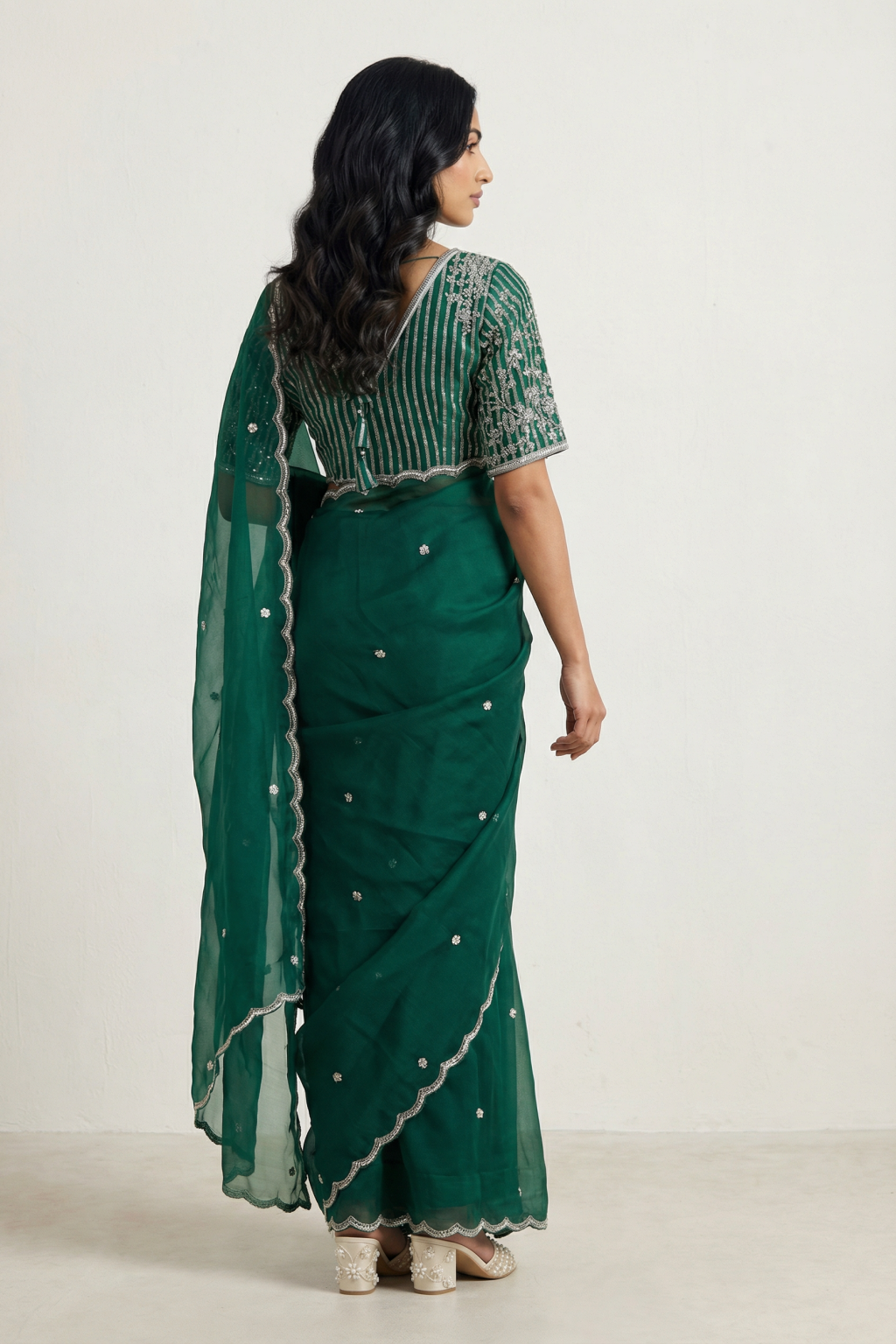 Emerald Green Organza Saree