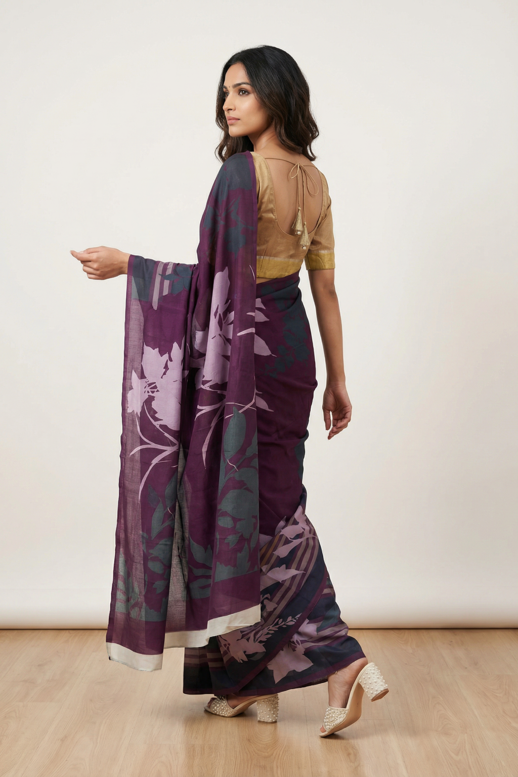 Purple Crepe Digital Print Saree
