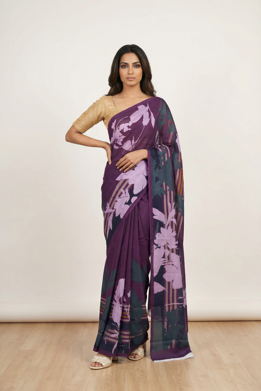 Purple Crepe Digital Print Saree