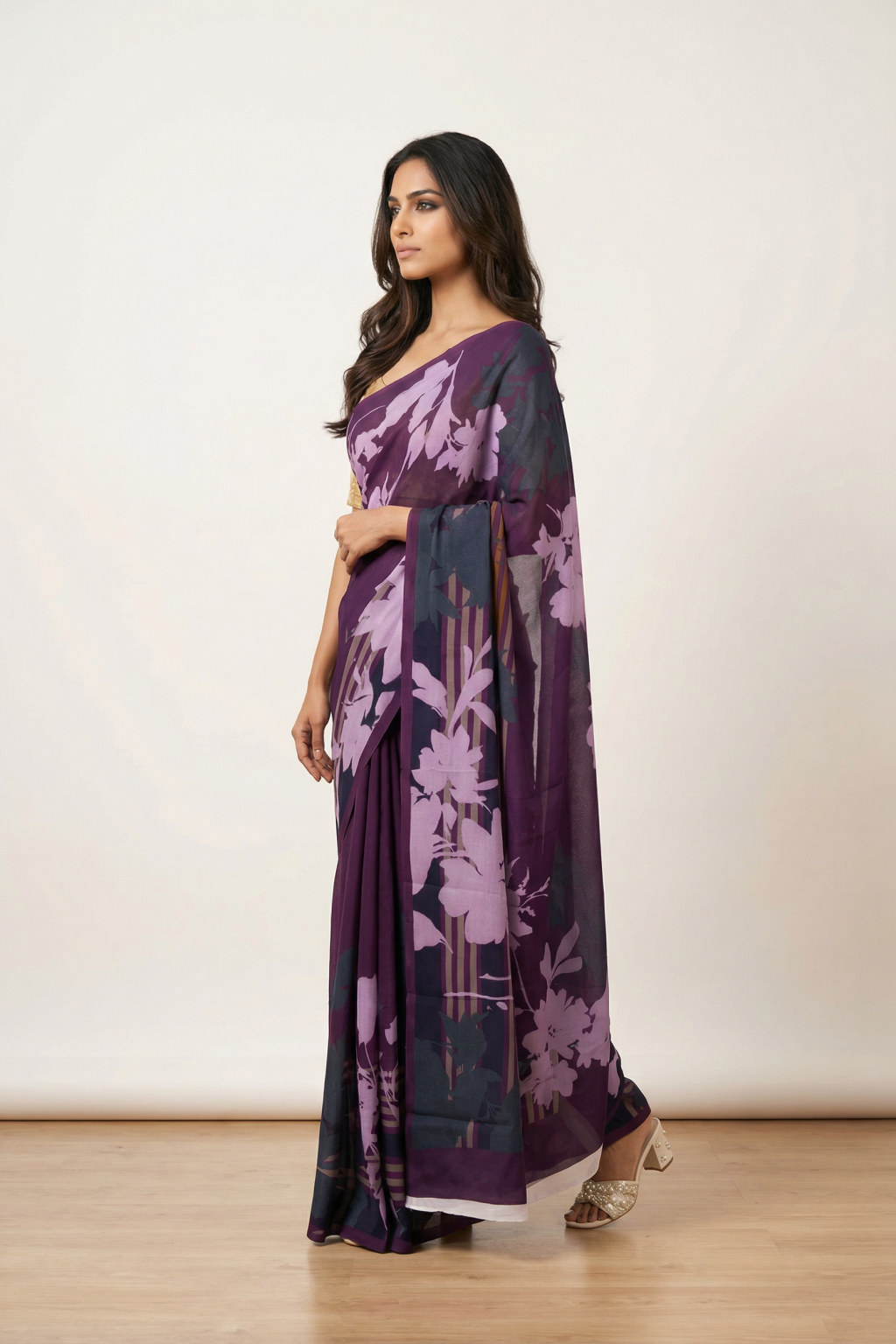 Purple Crepe Digital Print Saree