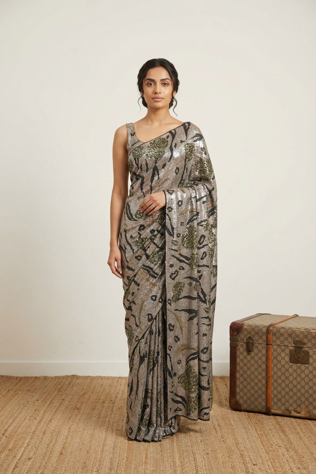 Midnight Black Georgette Saree with All-Over Sequin Work - Mokshaa