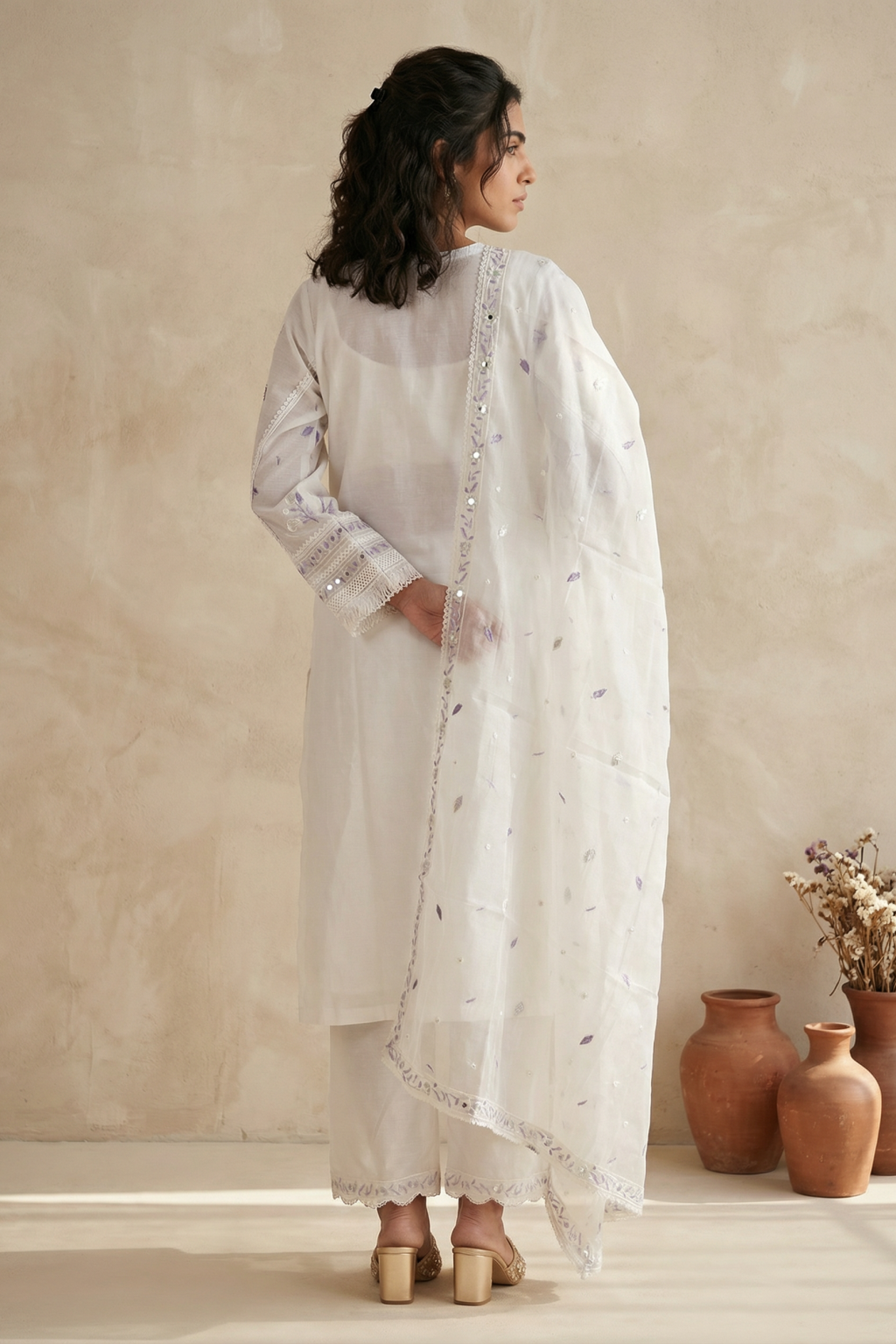 White Mul Cotton Straight Salwar Set - Mokshaa