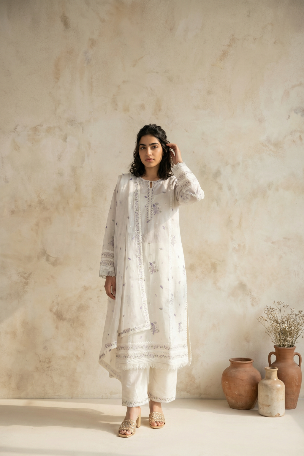 White Mul Cotton Straight Salwar Set - Mokshaa