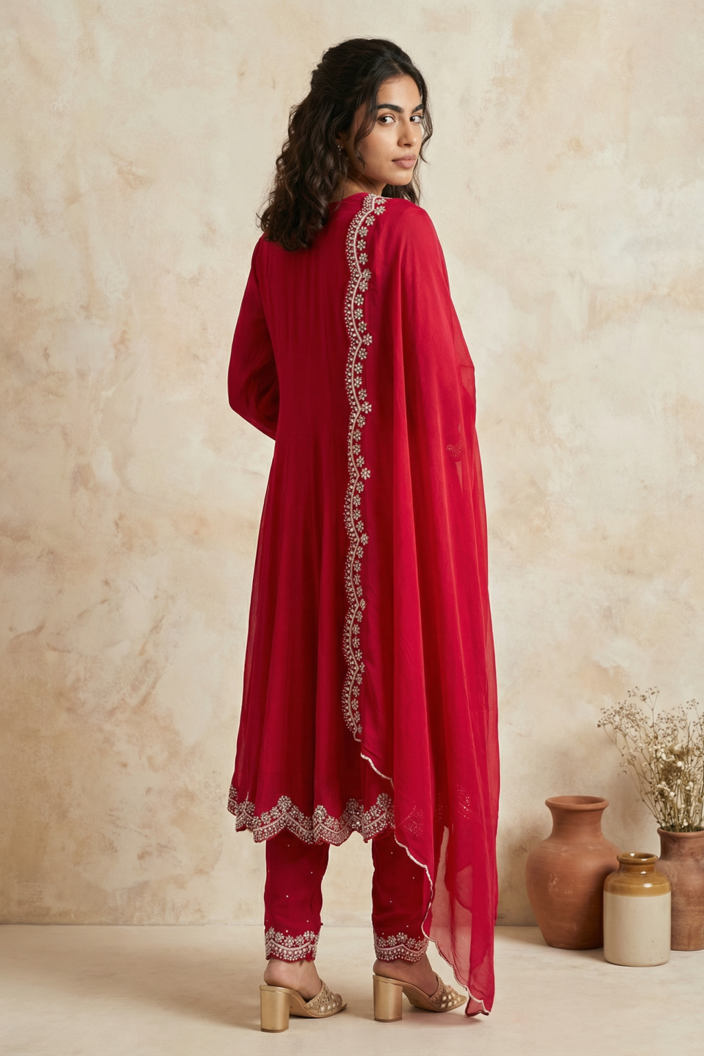 Red Chiffon Salwar Set - Mokshaa