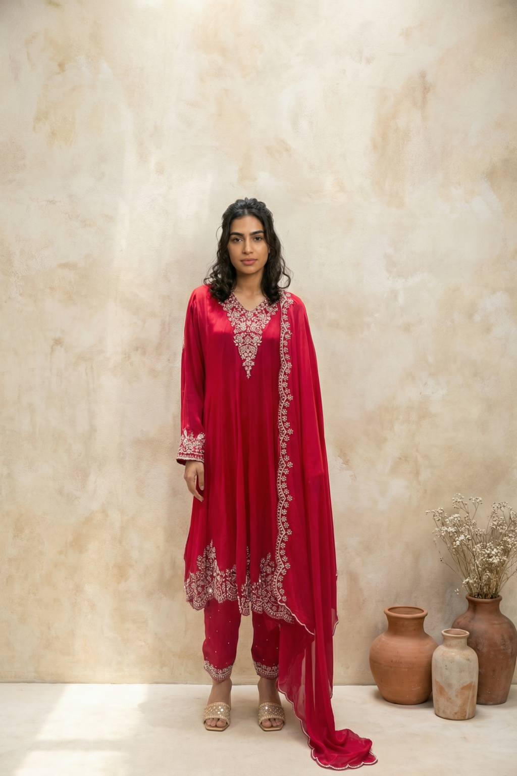 Red Chiffon Salwar Set - Mokshaa