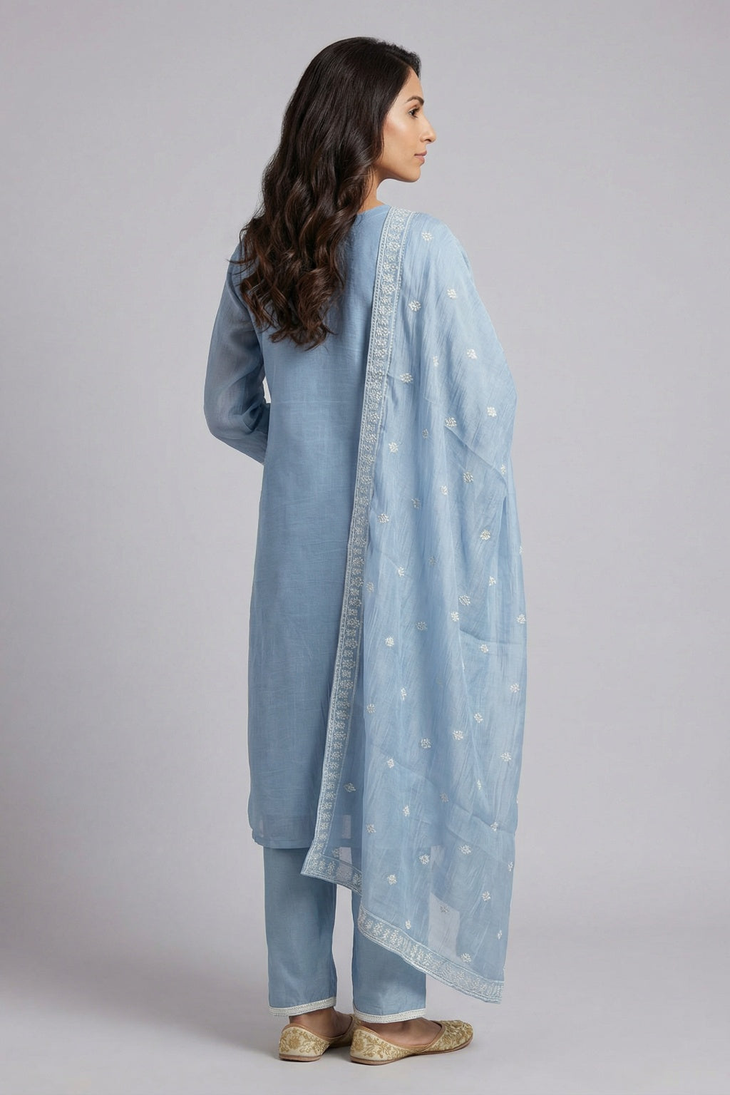 Ice Blue Mul Cotton Salwar Set - Mokshaa