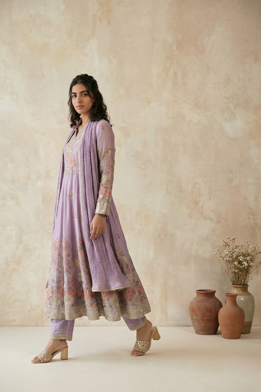 Purple Mul Chanderi Anarkali Set - Mokshaa