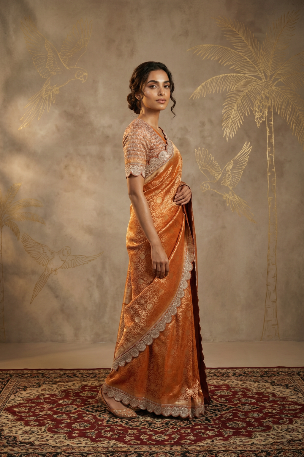 Orange Banarasi Silk Designer Saree with Zardosi Border - Mokshaa