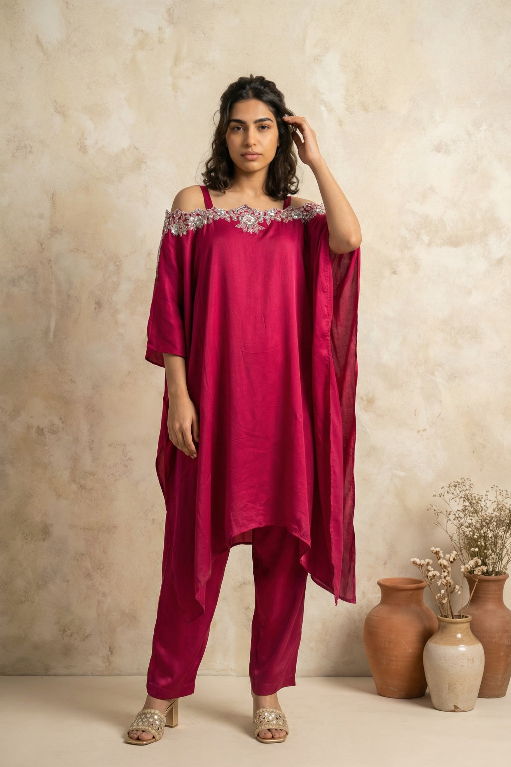 Magenta Satin Co-ord Set - Mokshaa