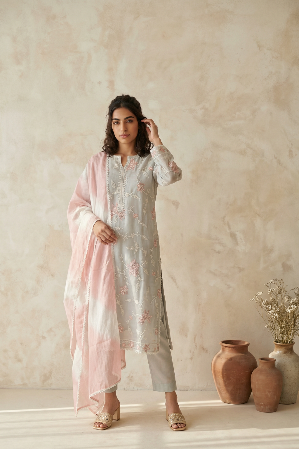 Ivory Mul Cotton Straight Salwar Set - Mokshaa