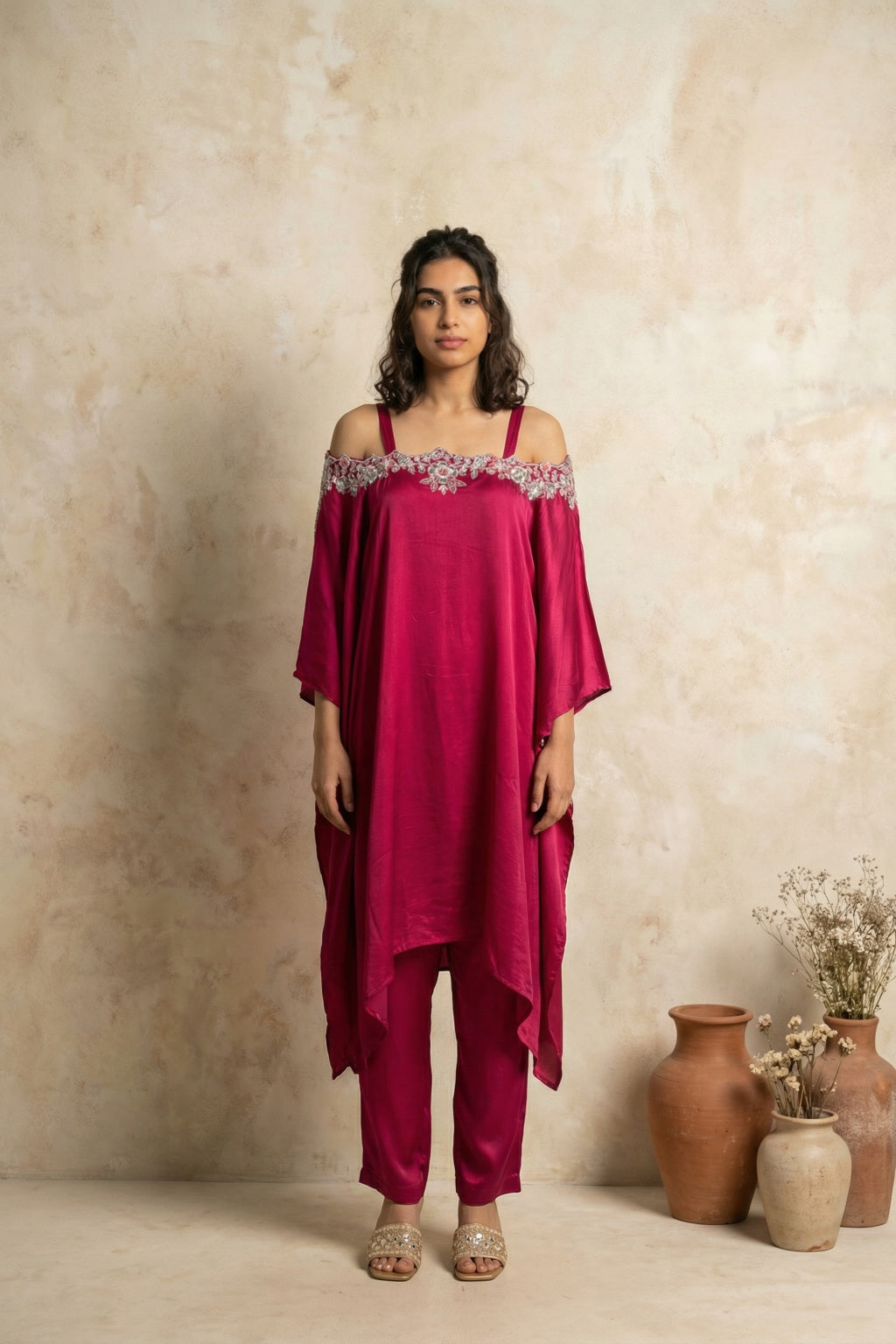 Magenta Satin Co-ord Set - Mokshaa