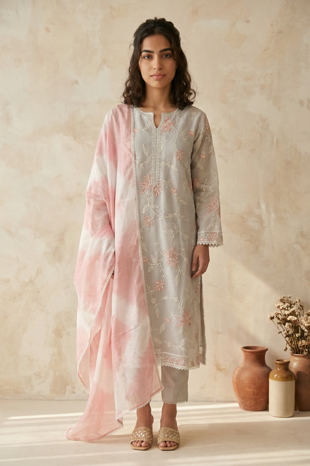 Ivory Mul Cotton Straight Salwar Set - Mokshaa
