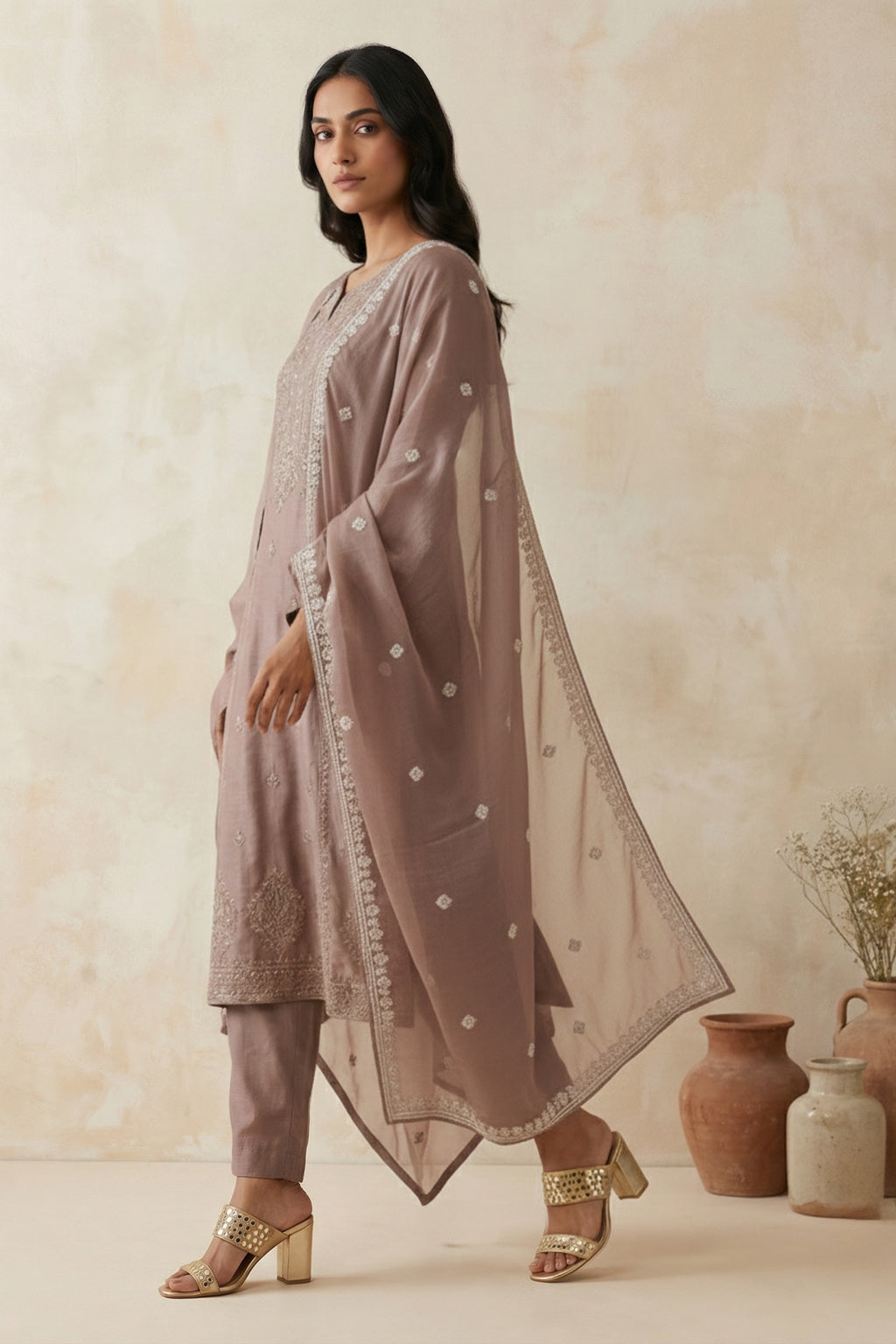 Mauve Mul Cotton Straight Salwar Set - Mokshaa